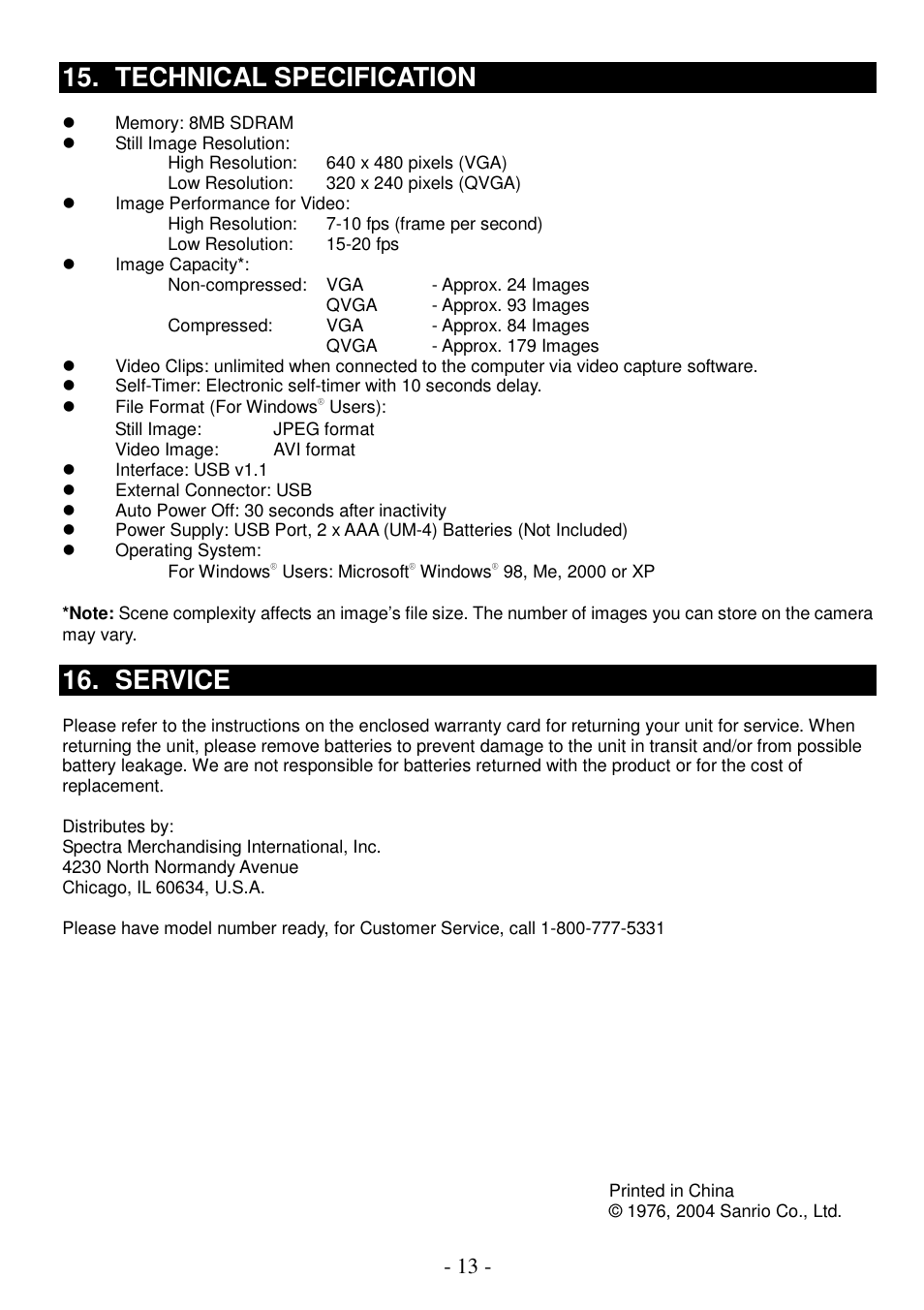 Technical specification, Service | Spectra KT7002 User Manual | Page 14 / 14