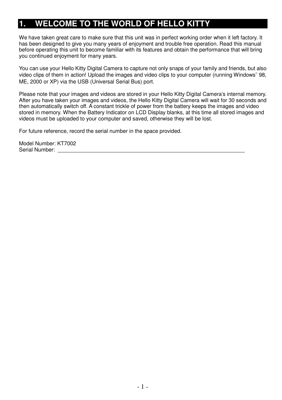 Welcome to the world of hello kitty | Spectra KT7002 User Manual | Page 2 / 14