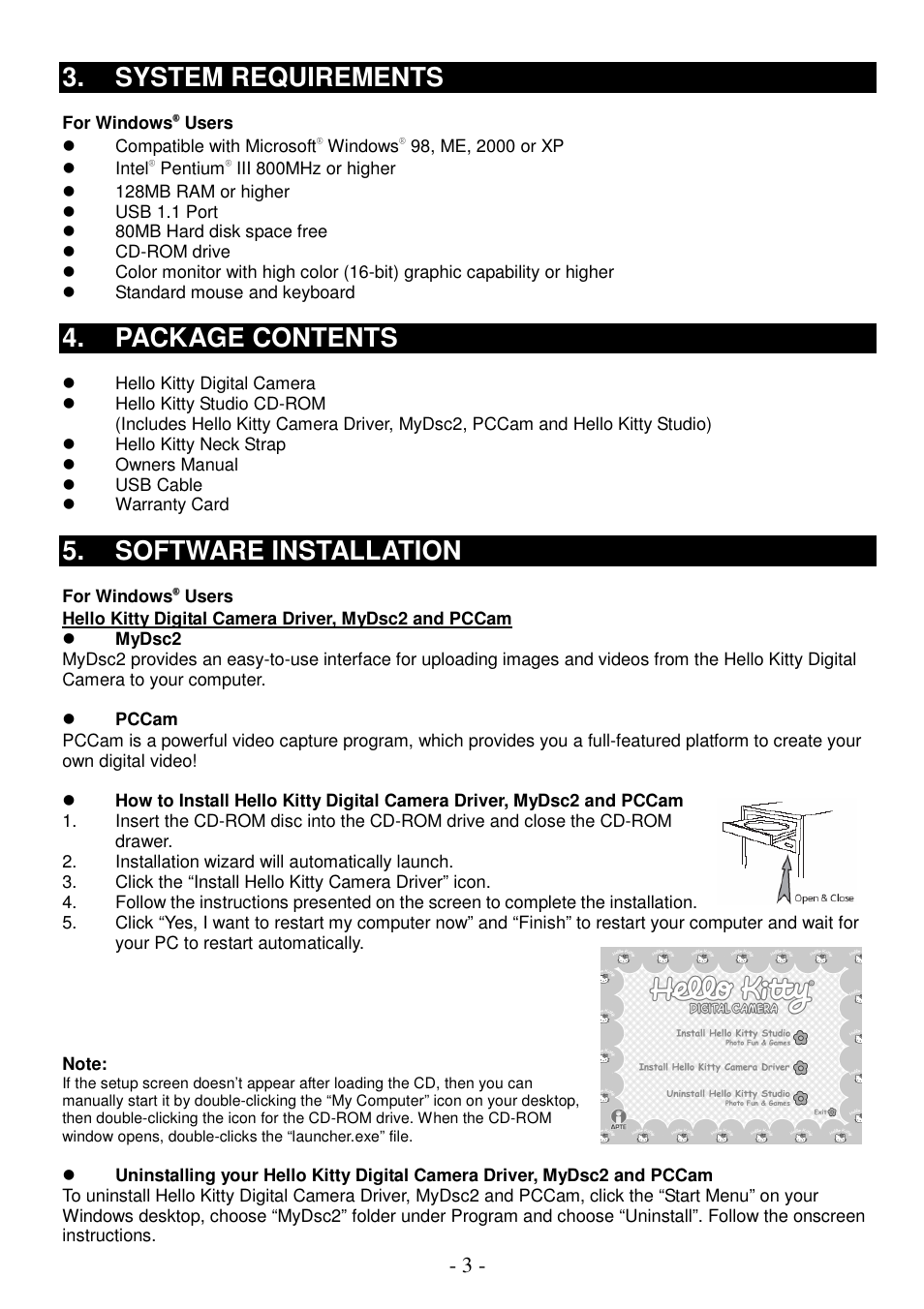 System requirements, Package contents, Software installation | Spectra KT7002 User Manual | Page 4 / 14