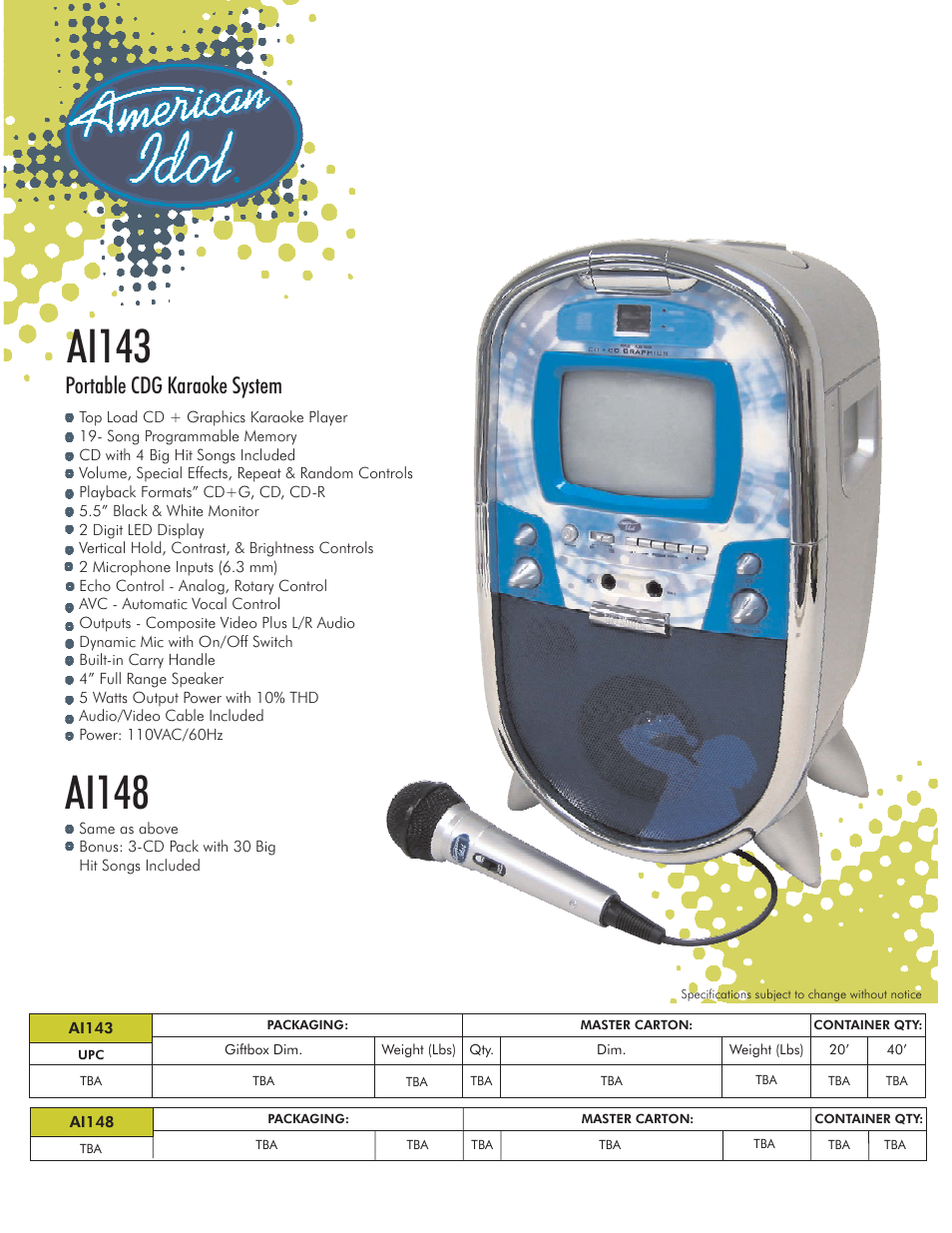 Spectra American Idol AI148 User Manual | 1 page