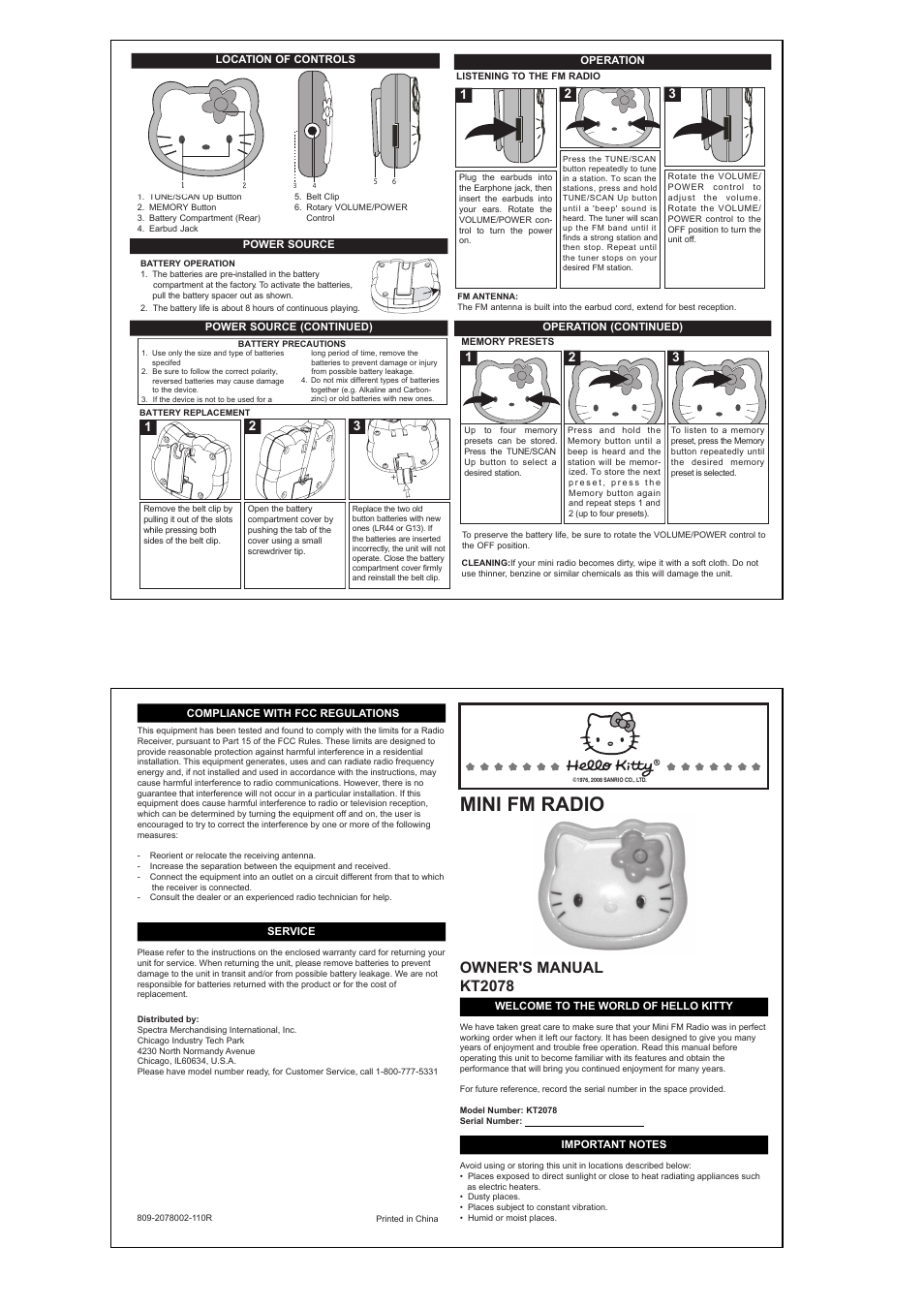 Spectra Hello Kitty KT2078 User Manual | 1 page