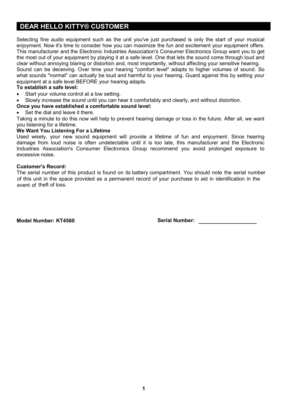 Spectra Hello Kitty KT4560 User Manual | Page 2 / 19