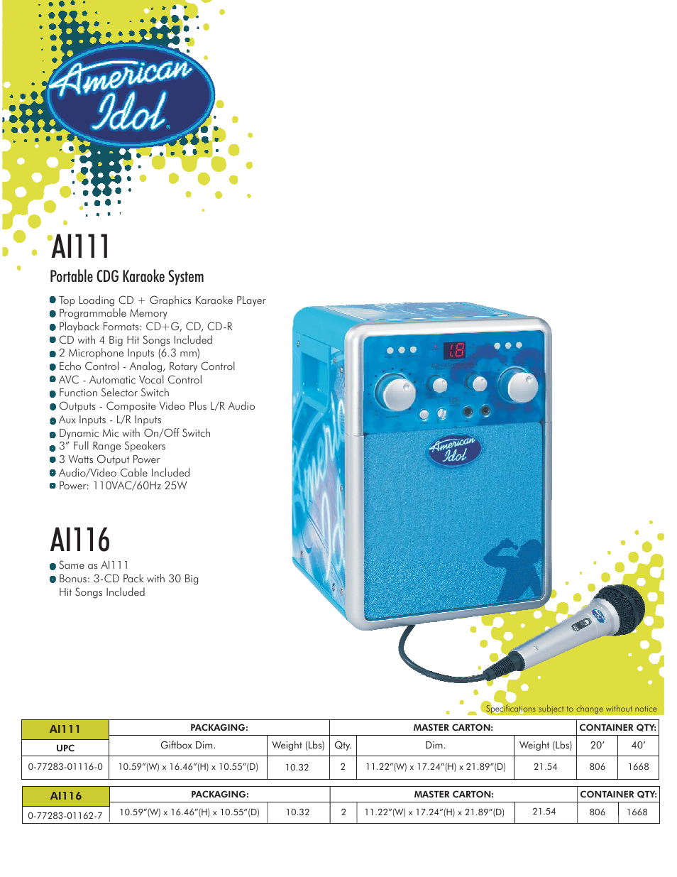Spectra American Idol AI111 User Manual | 1 page