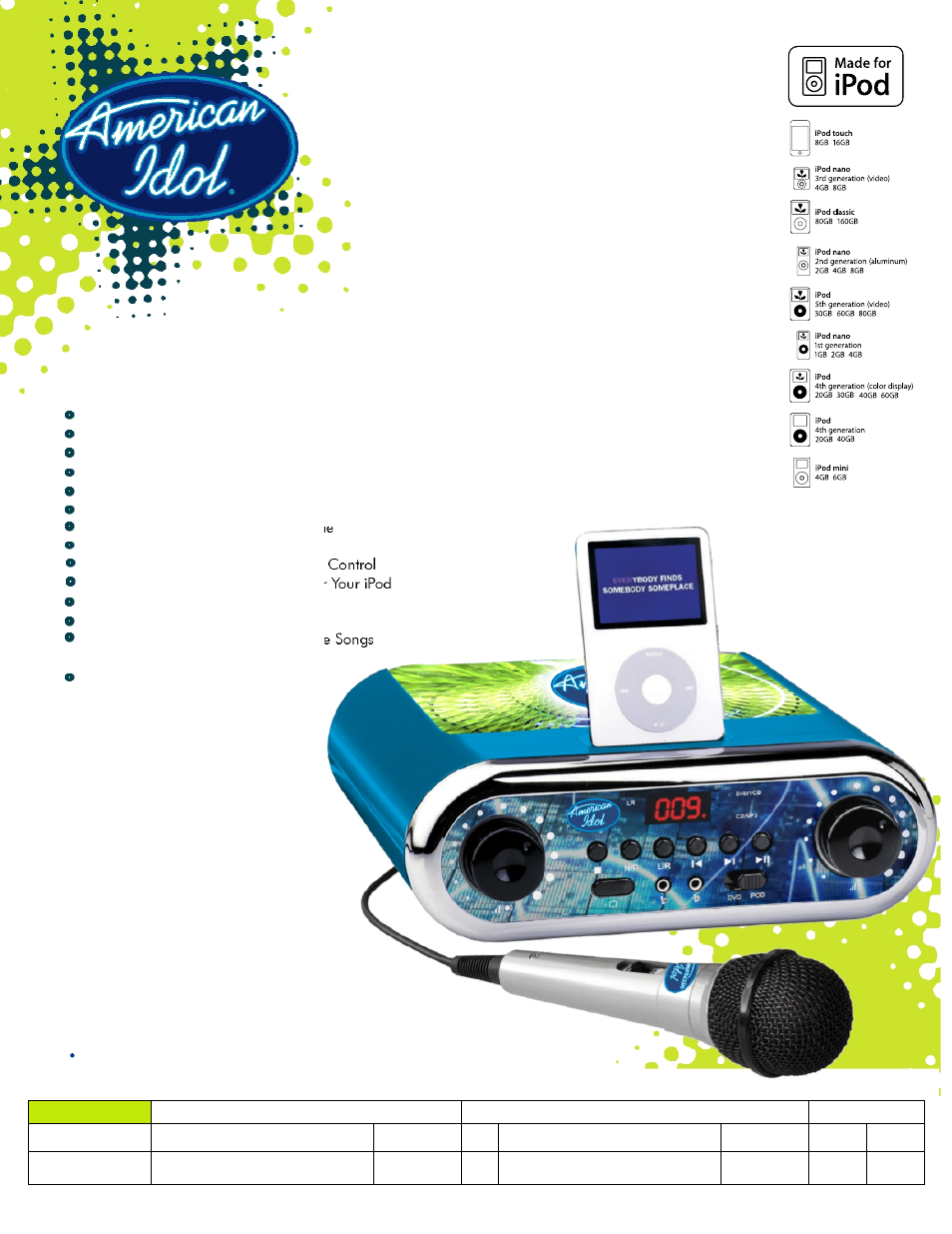 Spectra American Idol AI166 User Manual | 1 page