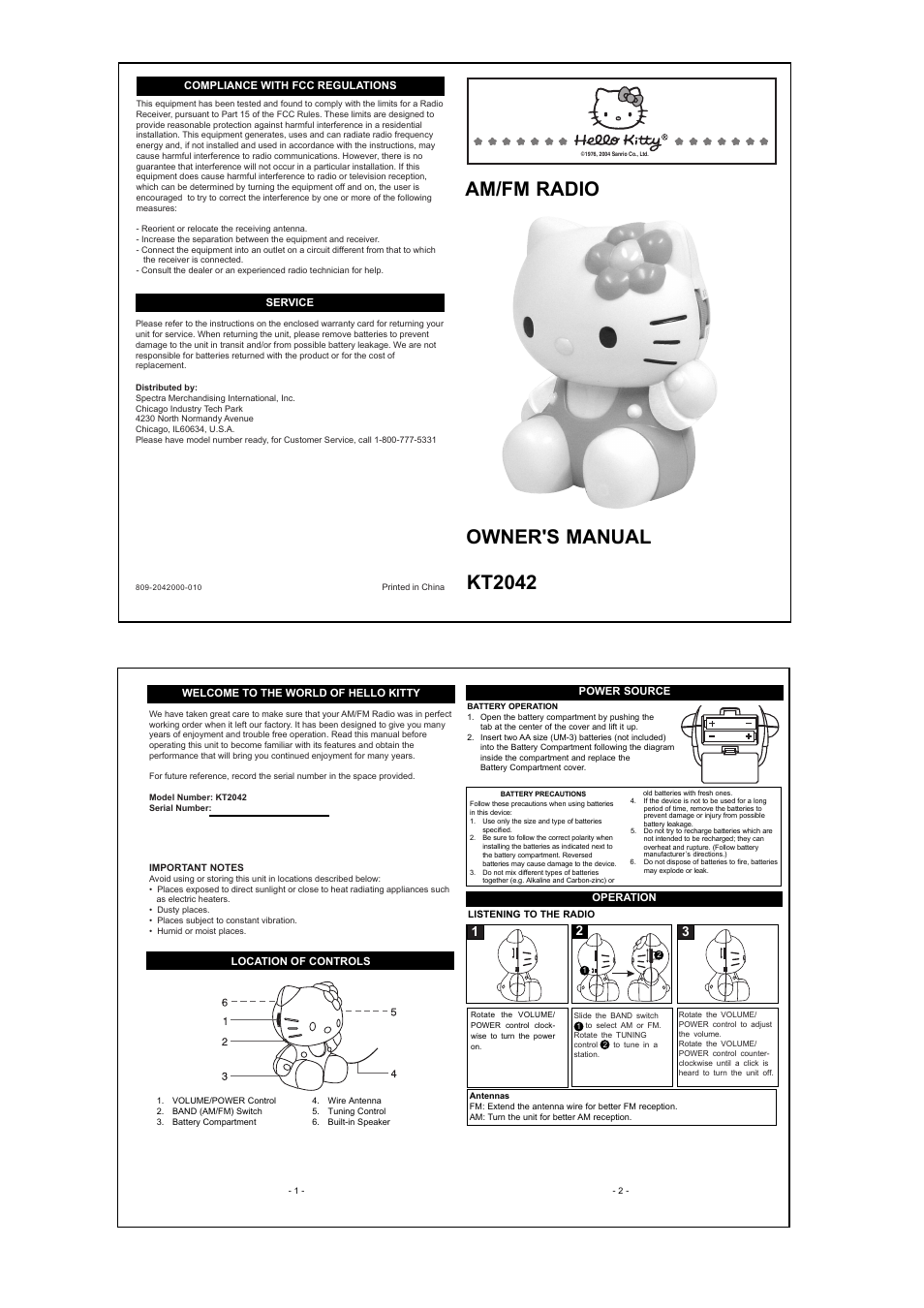 Spectra Hello Kitty KT2042 User Manual | 1 page