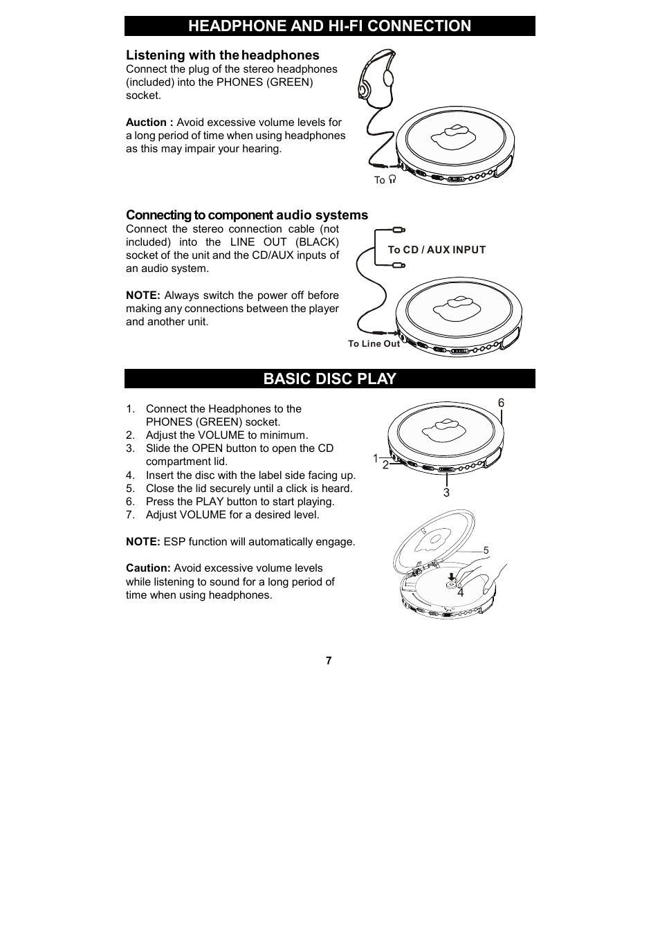 Headphone and hi-fi connection, Basic disc play | Spectra KT2038 User Manual | Page 7 / 14