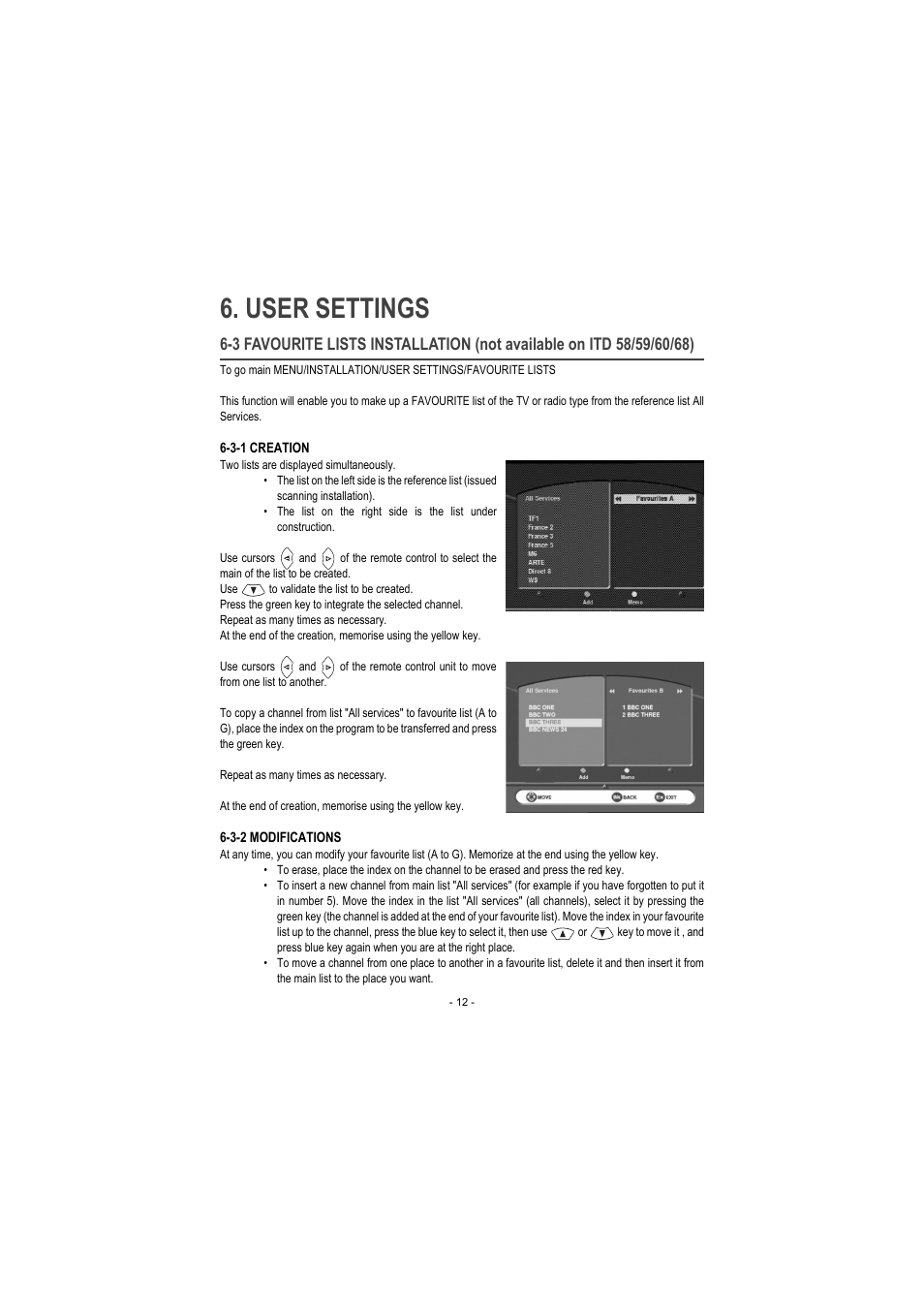 3-1 creation, 3-2 modifications, User settings | Sagem ITD 60 User Manual | Page 18 / 32