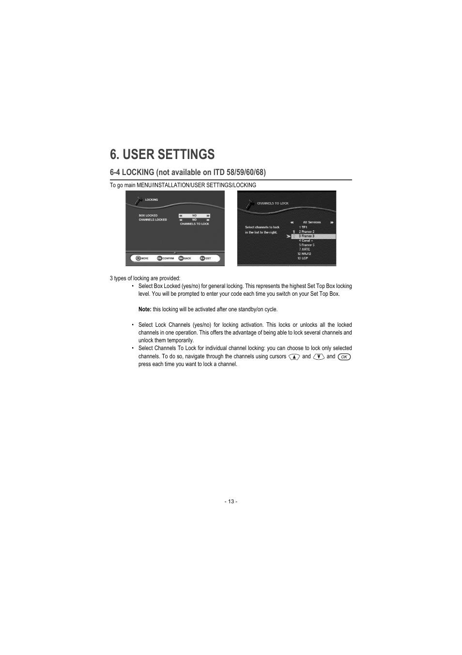 4 locking (not available on itd 58/59/60/68), User settings | Sagem ITD 60 User Manual | Page 19 / 32