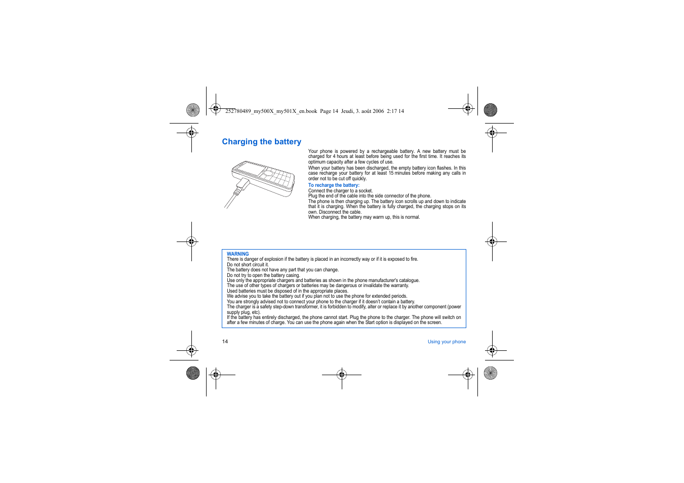 Charging the battery | Sagem my500x User Manual | Page 14 / 66