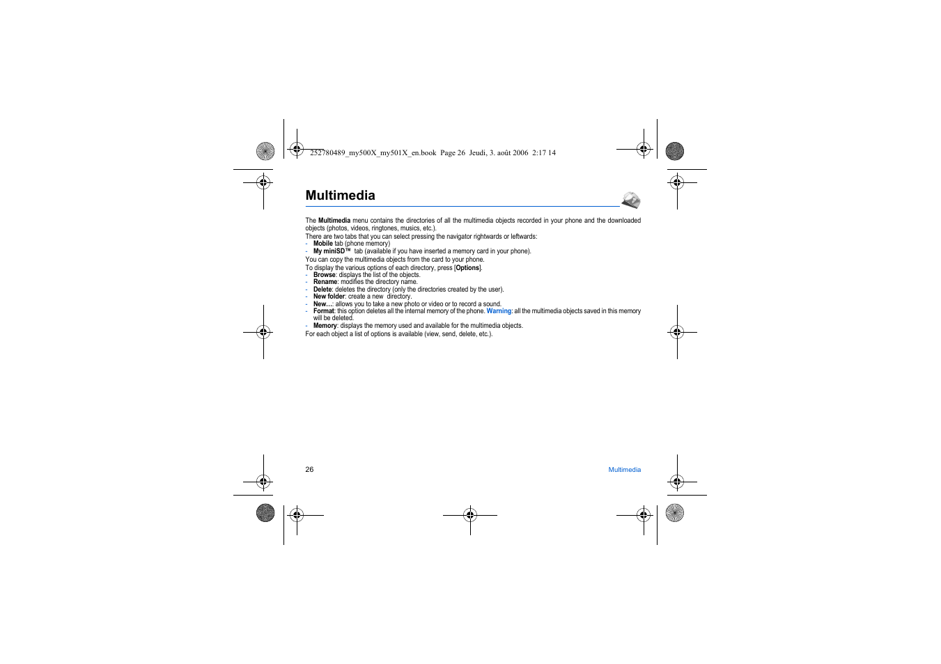 Multimedia | Sagem my500x User Manual | Page 26 / 66