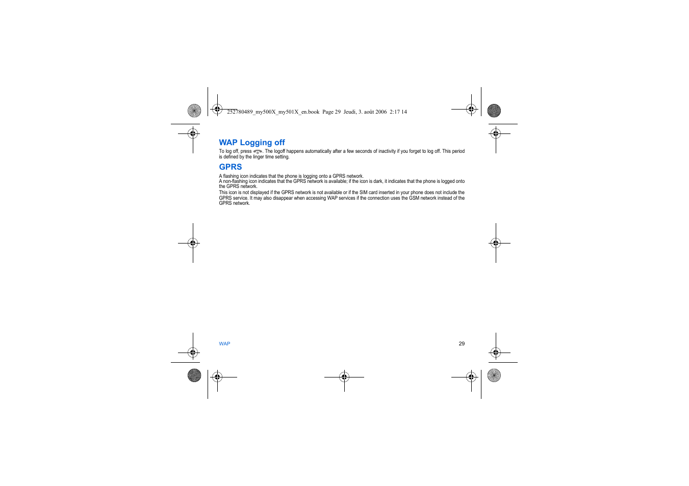 Wap logging off, Gprs | Sagem my500x User Manual | Page 29 / 66