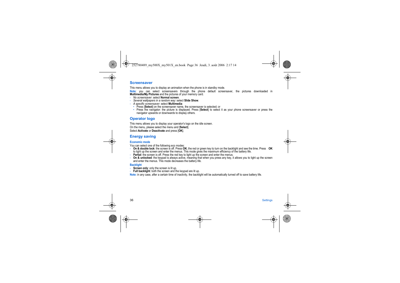 Sagem my500x User Manual | Page 36 / 66