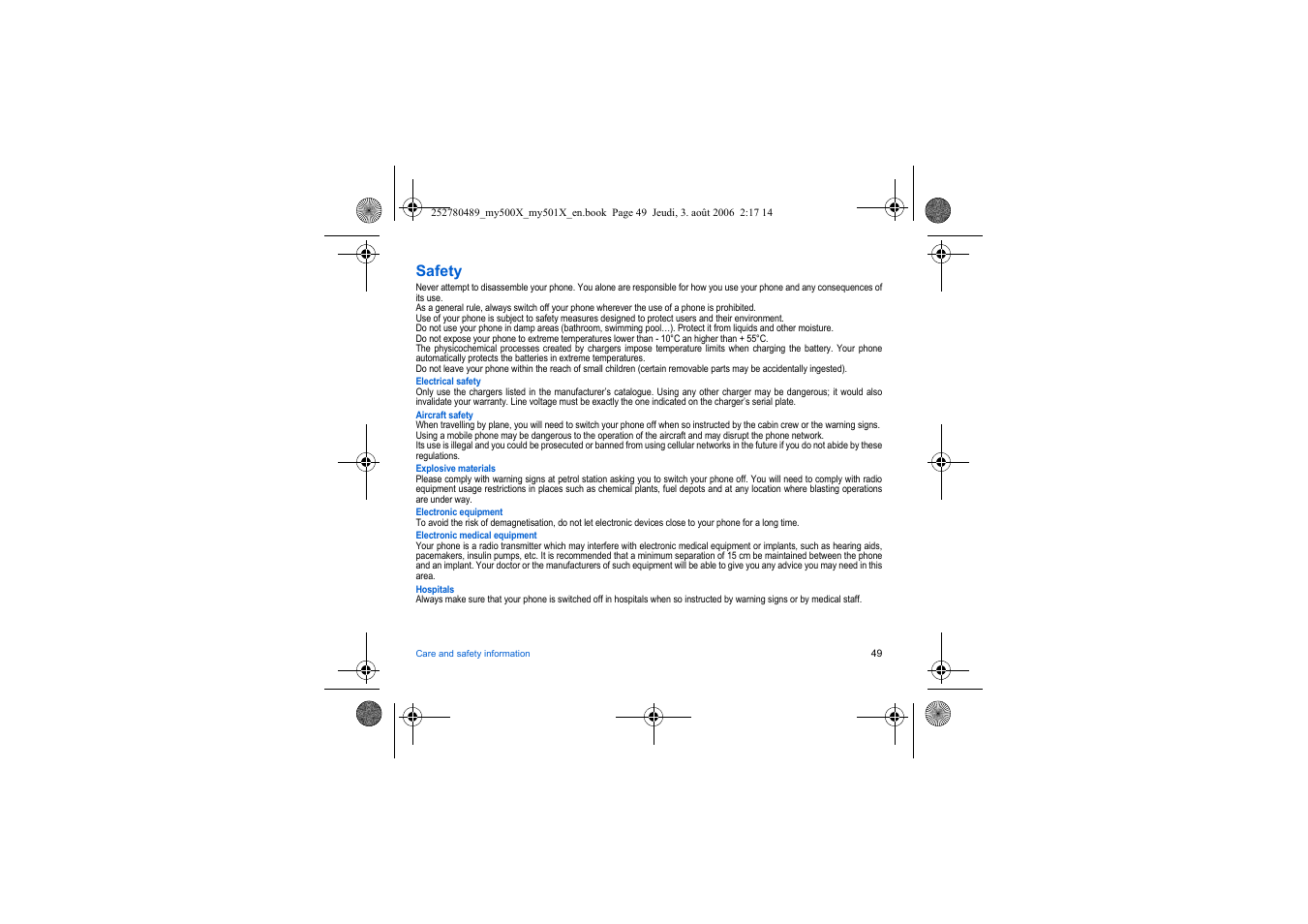 Safety | Sagem my500x User Manual | Page 49 / 66