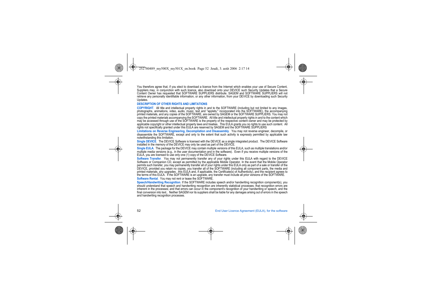 Sagem my500x User Manual | Page 52 / 66