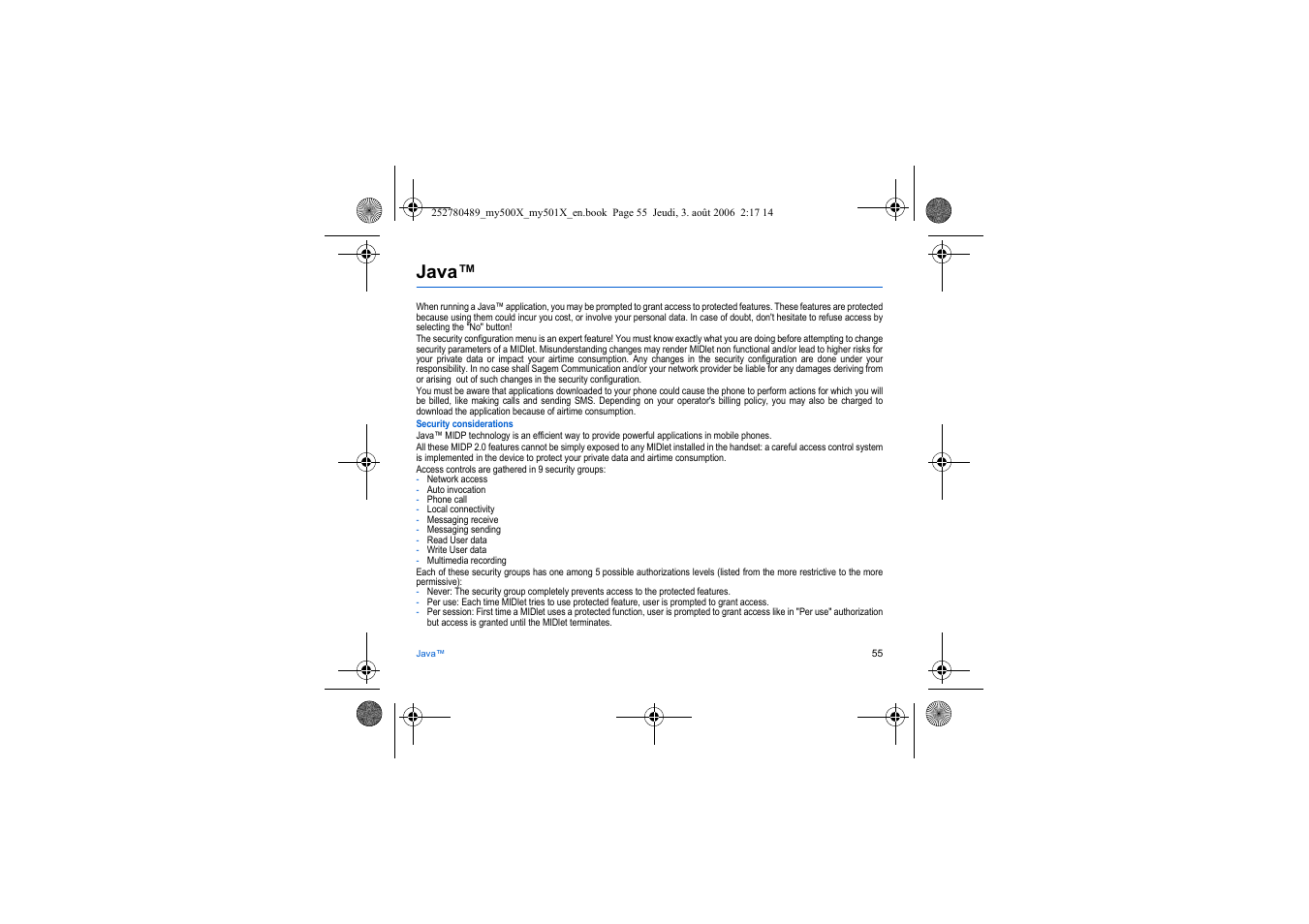 Java | Sagem my500x User Manual | Page 55 / 66