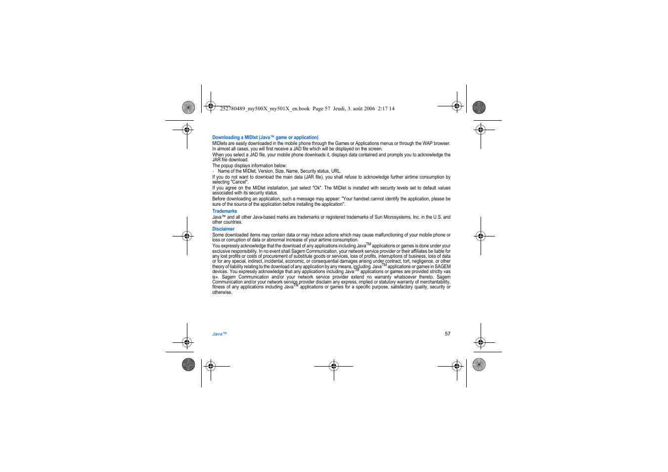 Sagem my500x User Manual | Page 57 / 66