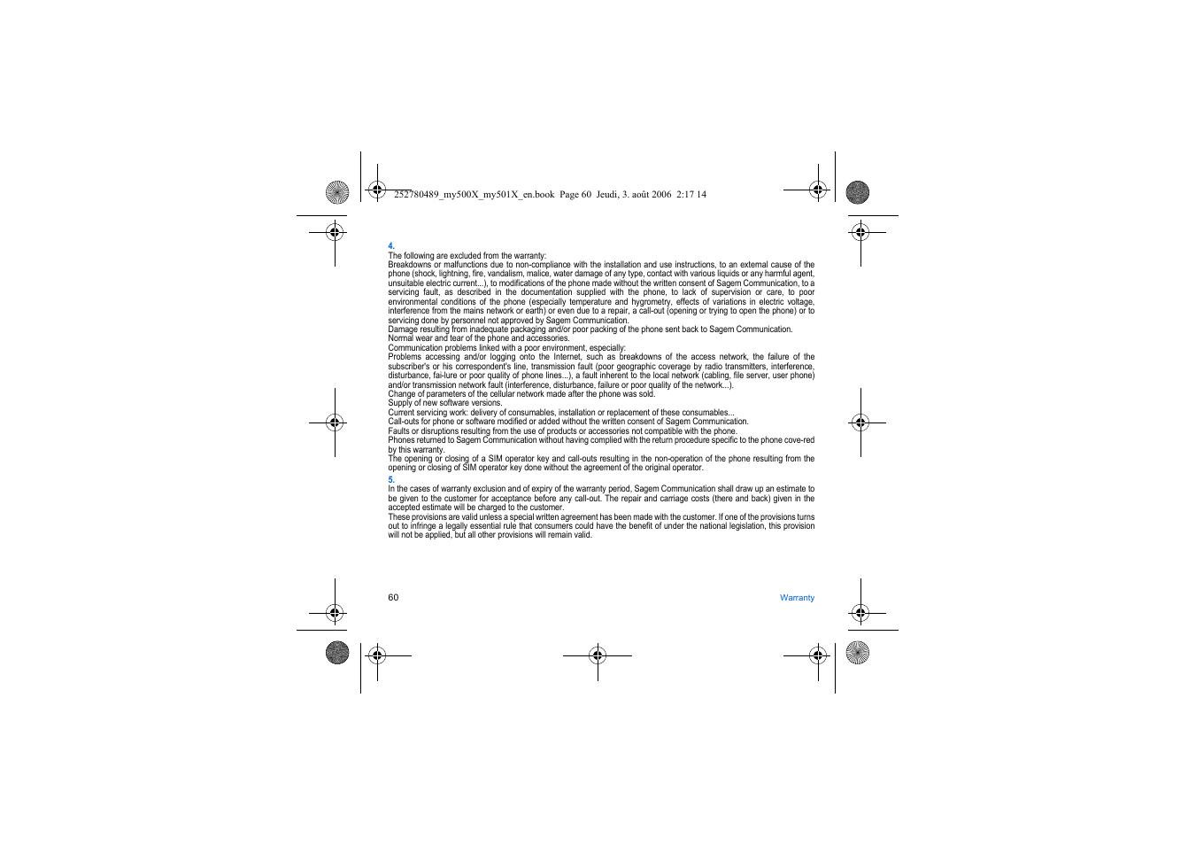 Sagem my500x User Manual | Page 60 / 66