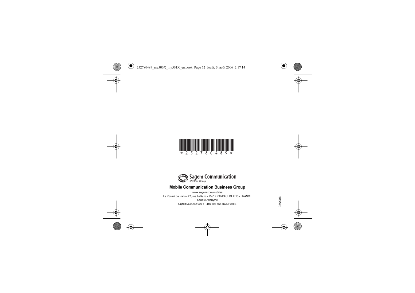 Mobile communication business group | Sagem my500x User Manual | Page 66 / 66