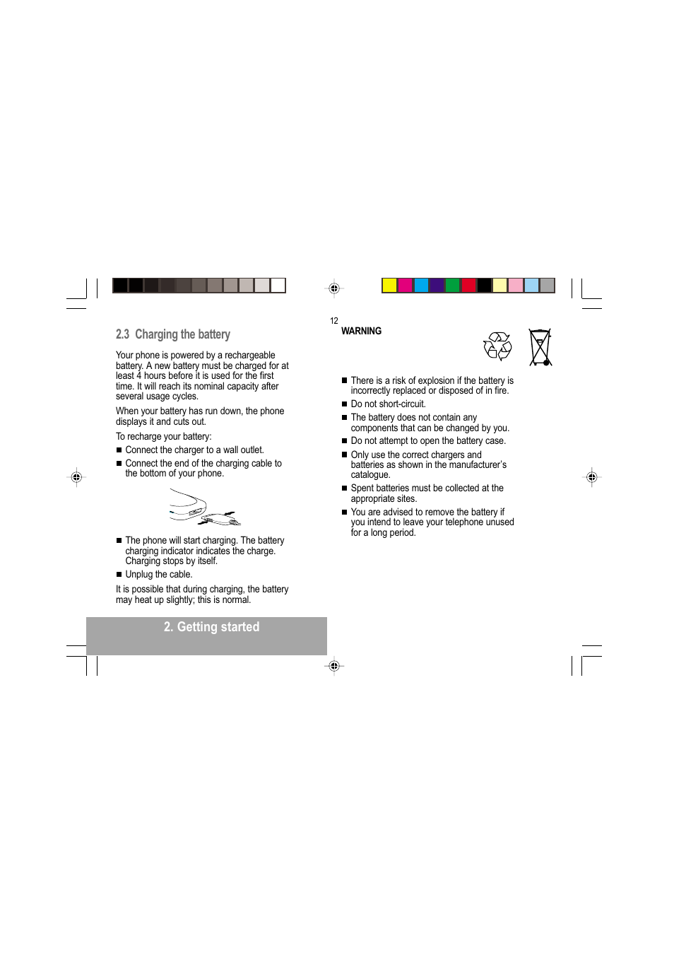 Getting started 2.3 charging the battery | Sagem MY 302X User Manual | Page 13 / 63