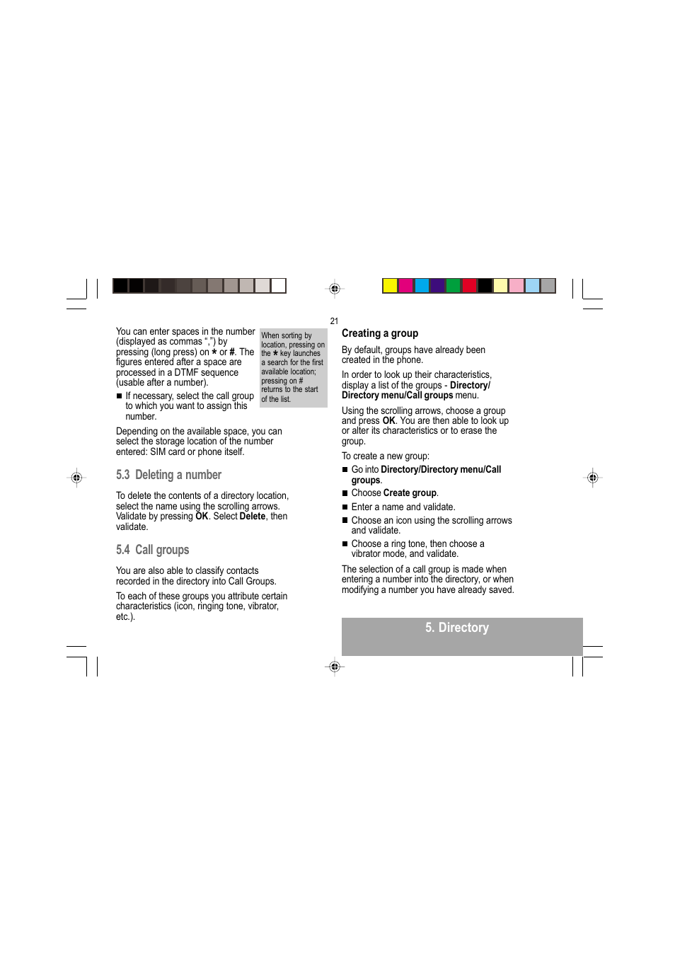 Directory, 3 deleting a number, 4 call groups | Sagem MY 302X User Manual | Page 22 / 63