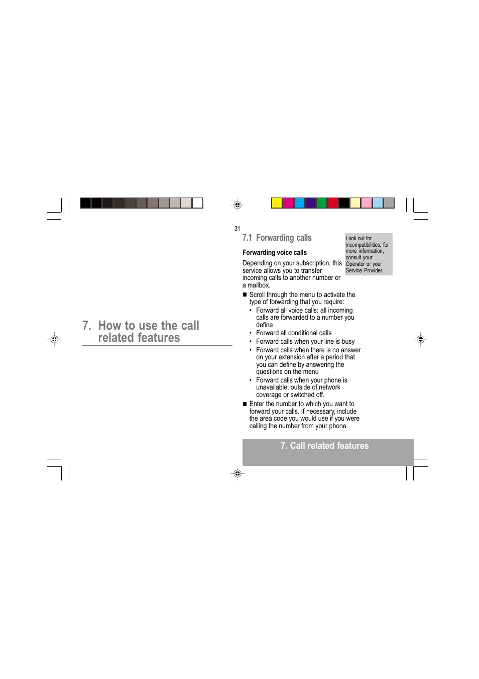 How to use the call related features, Call related features, 1 forwarding calls | Sagem MY 302X User Manual | Page 32 / 63