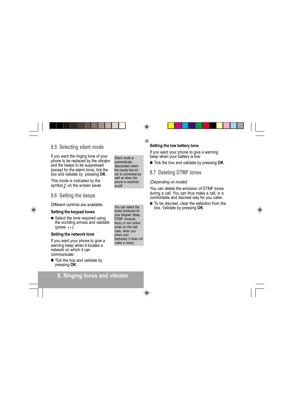 6 setting the beeps, 7 deleting dtmf tones | Sagem MY 302X User Manual | Page 39 / 63