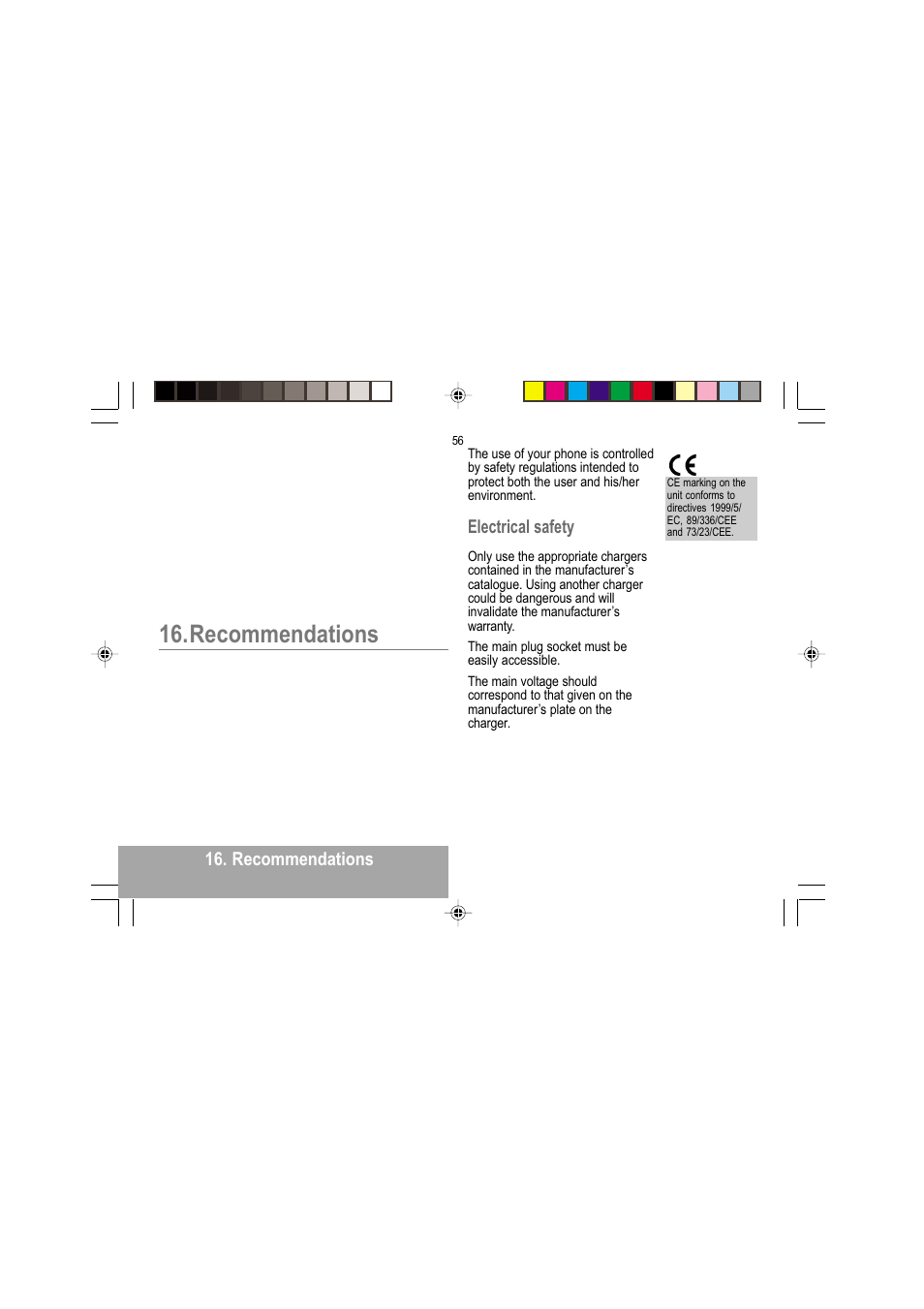 Recommendations, Electrical safety | Sagem MY 302X User Manual | Page 57 / 63