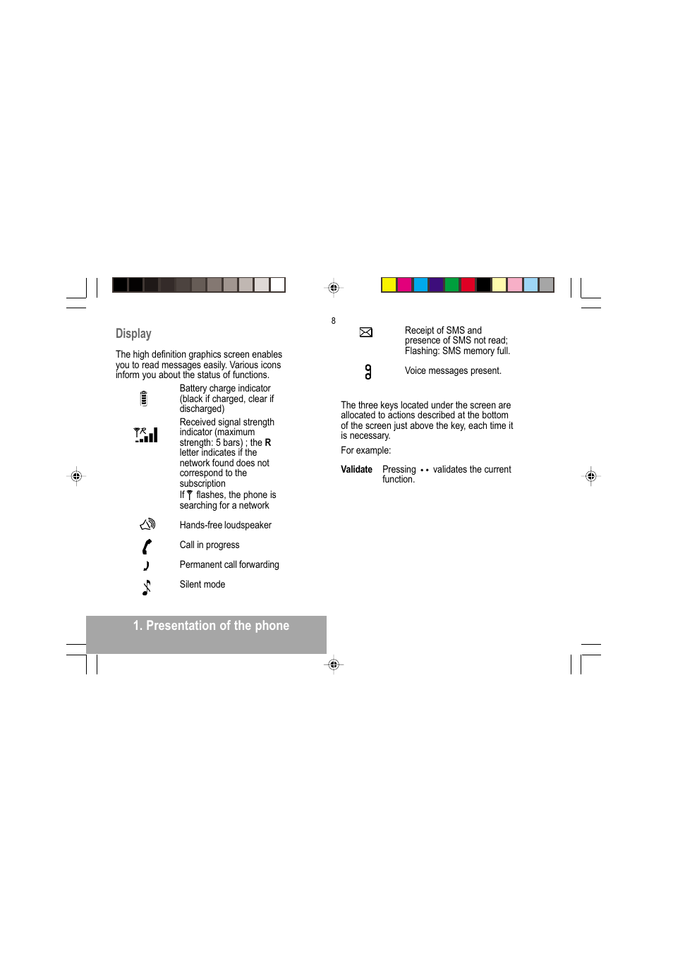 Presentation of the phone display | Sagem MY 302X User Manual | Page 9 / 63