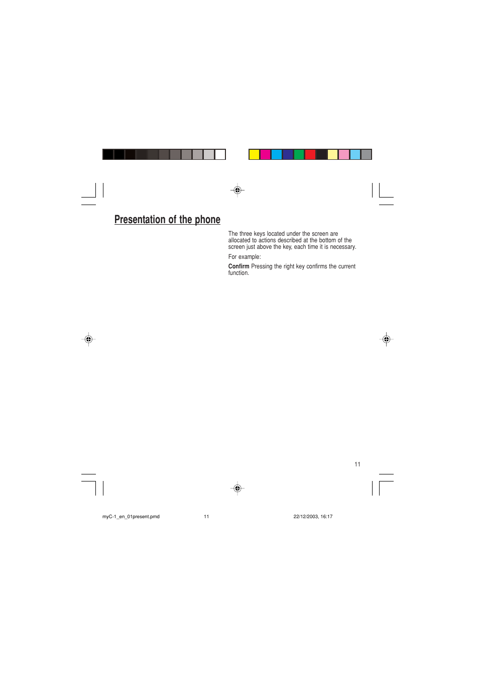 Presentation of the phone | Sagem myC-1 User Manual | Page 12 / 61