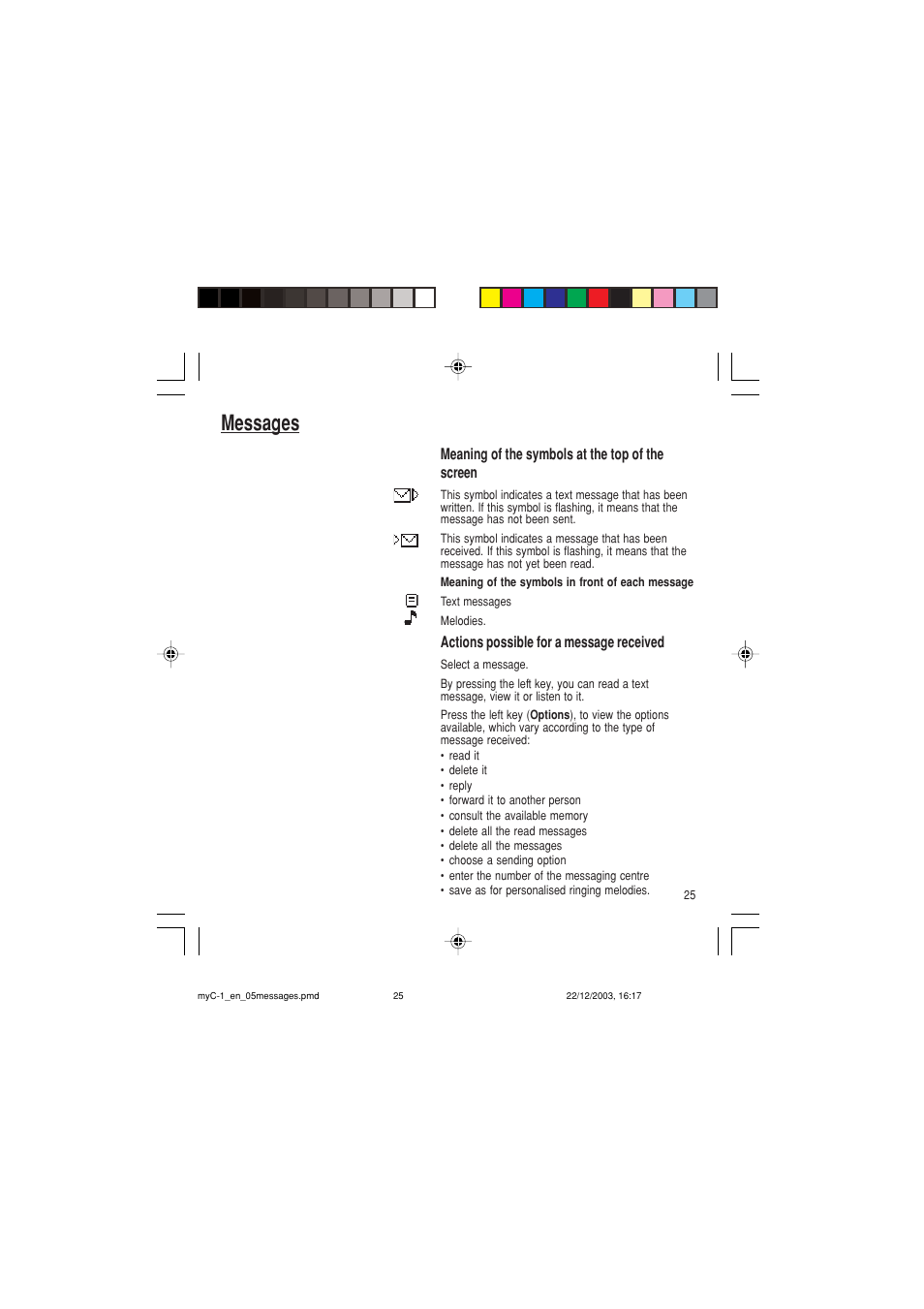 Messages | Sagem myC-1 User Manual | Page 26 / 61