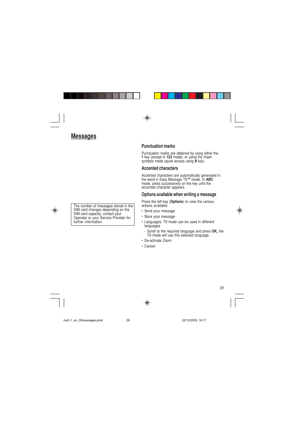 Messages | Sagem myC-1 User Manual | Page 30 / 61