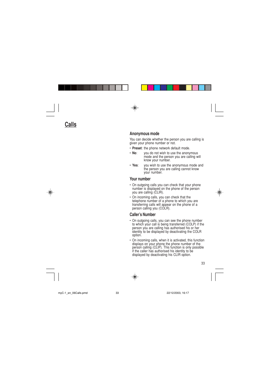 Calls | Sagem myC-1 User Manual | Page 34 / 61