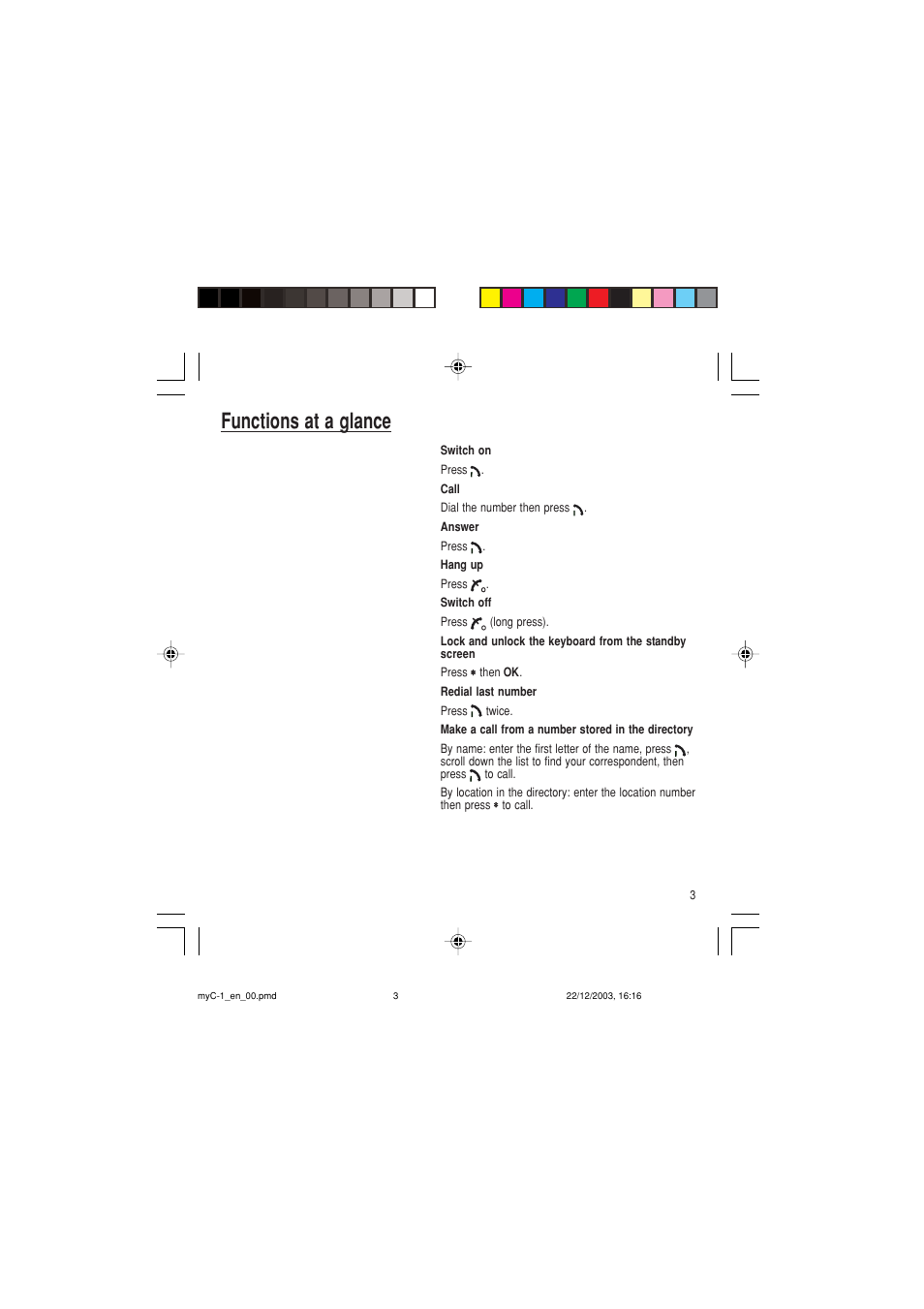 Functions at a glance | Sagem myC-1 User Manual | Page 4 / 61