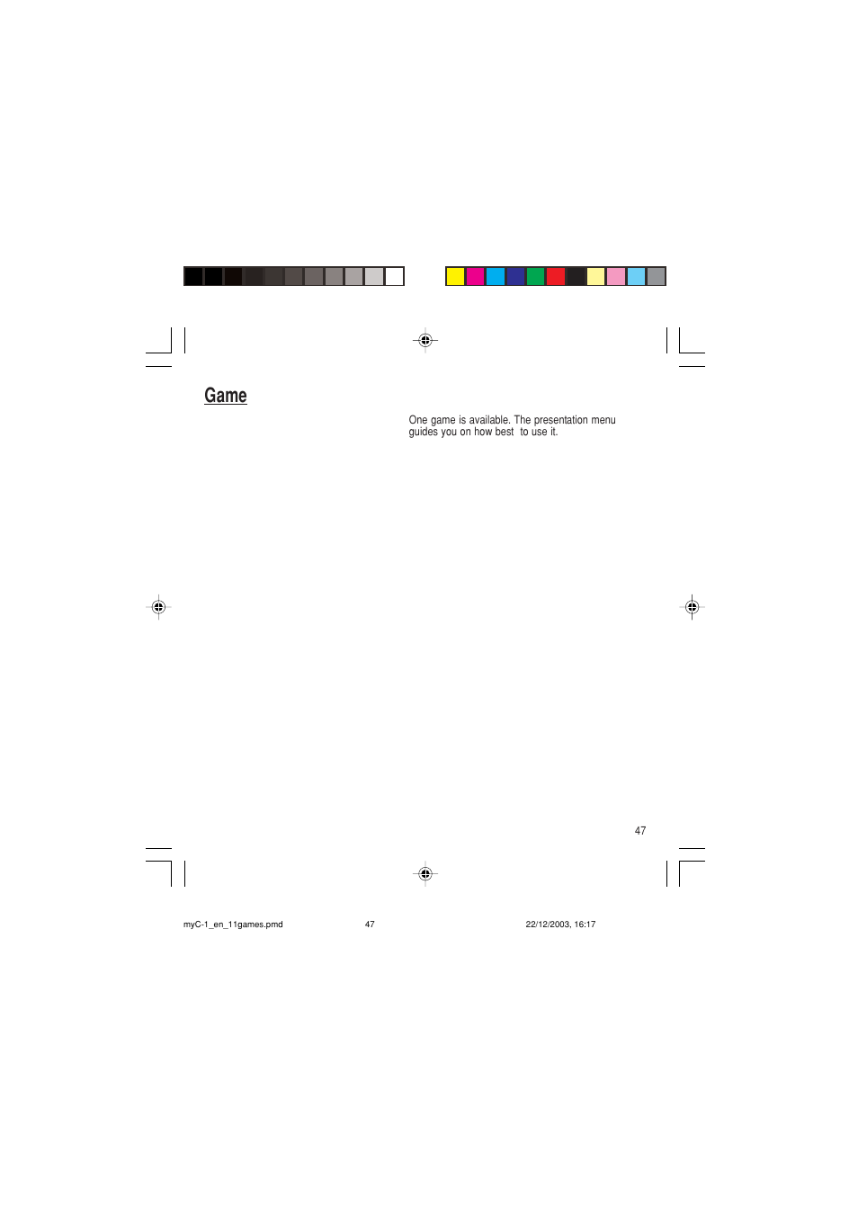 Game | Sagem myC-1 User Manual | Page 48 / 61