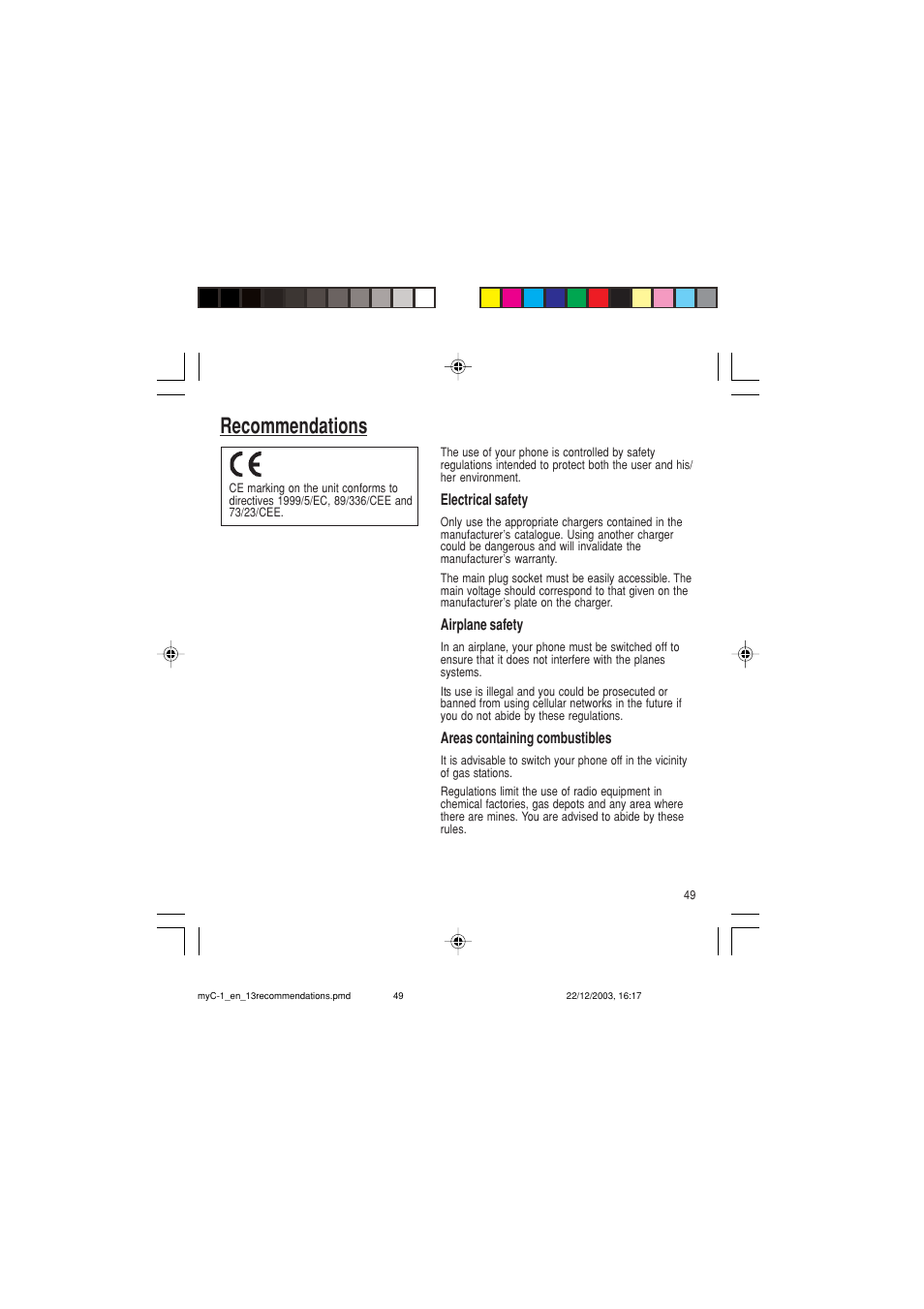 Recommendations | Sagem myC-1 User Manual | Page 50 / 61