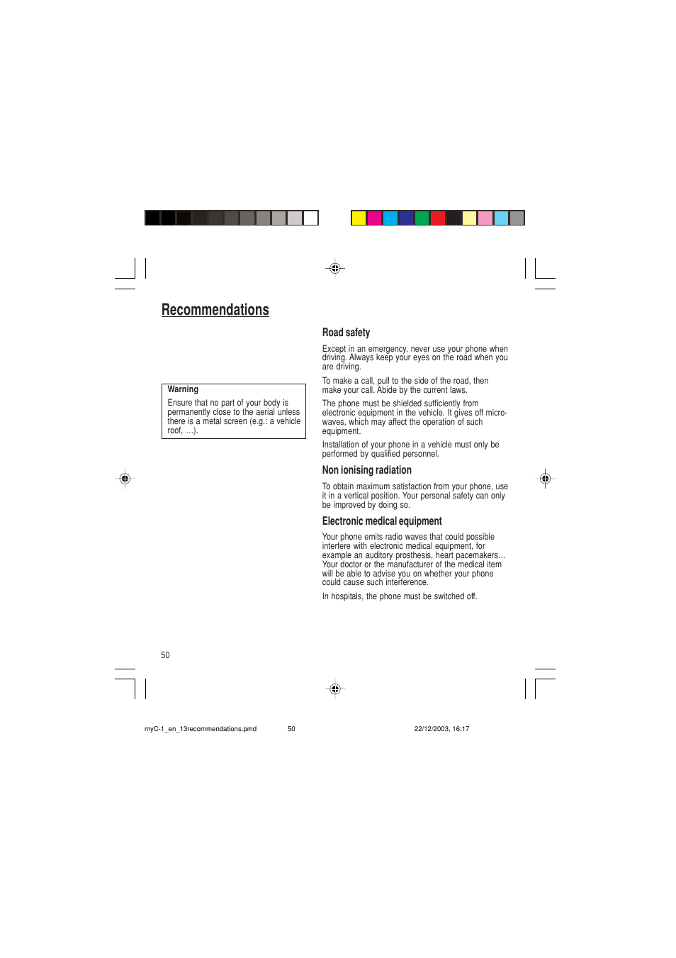 Recommendations | Sagem myC-1 User Manual | Page 51 / 61