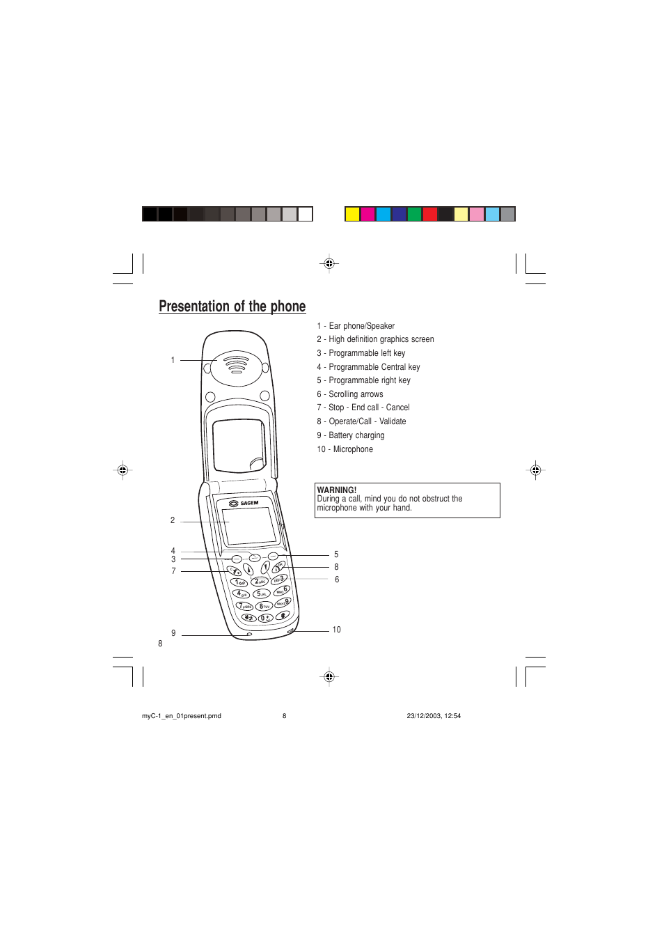 Presentation of the phone | Sagem myC-1 User Manual | Page 9 / 61