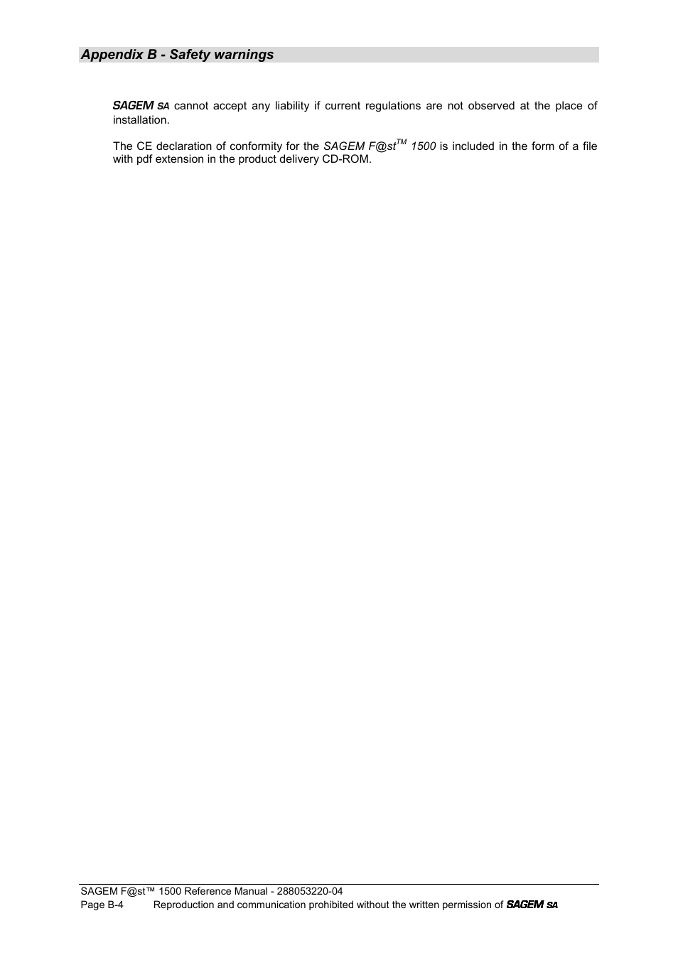 Appendix b - safety warnings | Sagem SAGEMFAST 1500WG User Manual | Page 118 / 138