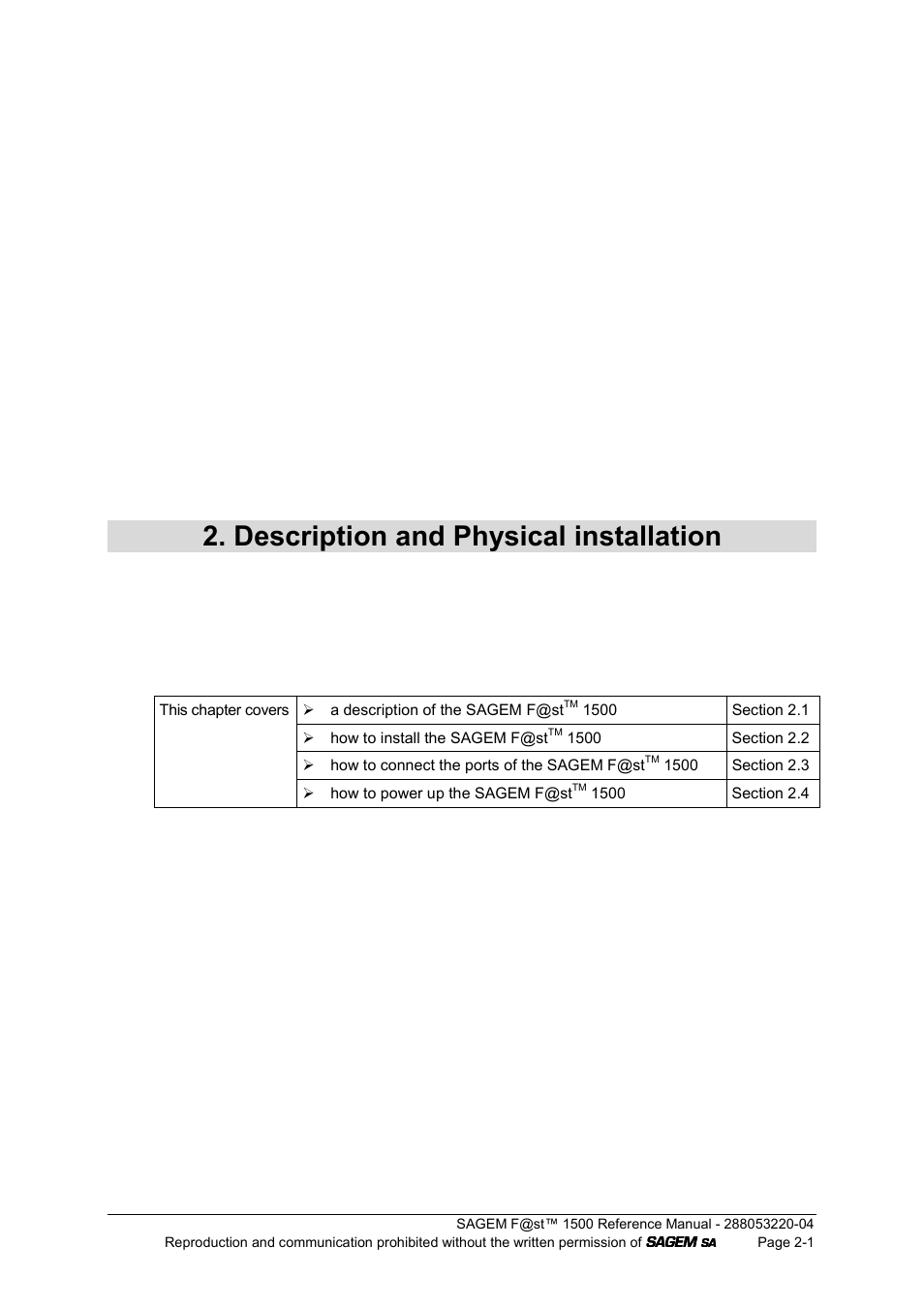 Description and physical installation | Sagem SAGEMFAST 1500WG User Manual | Page 13 / 138