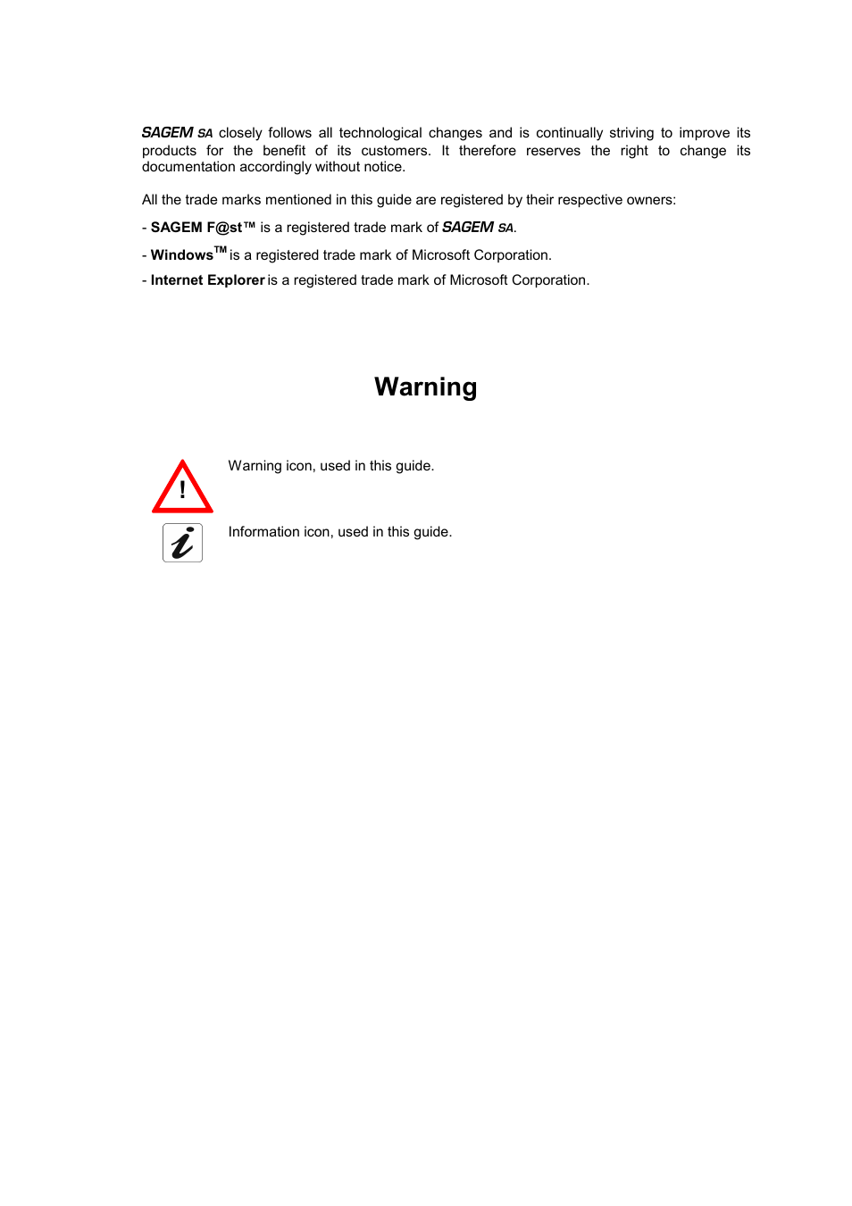 Warning | Sagem SAGEMFAST 1500WG User Manual | Page 2 / 138