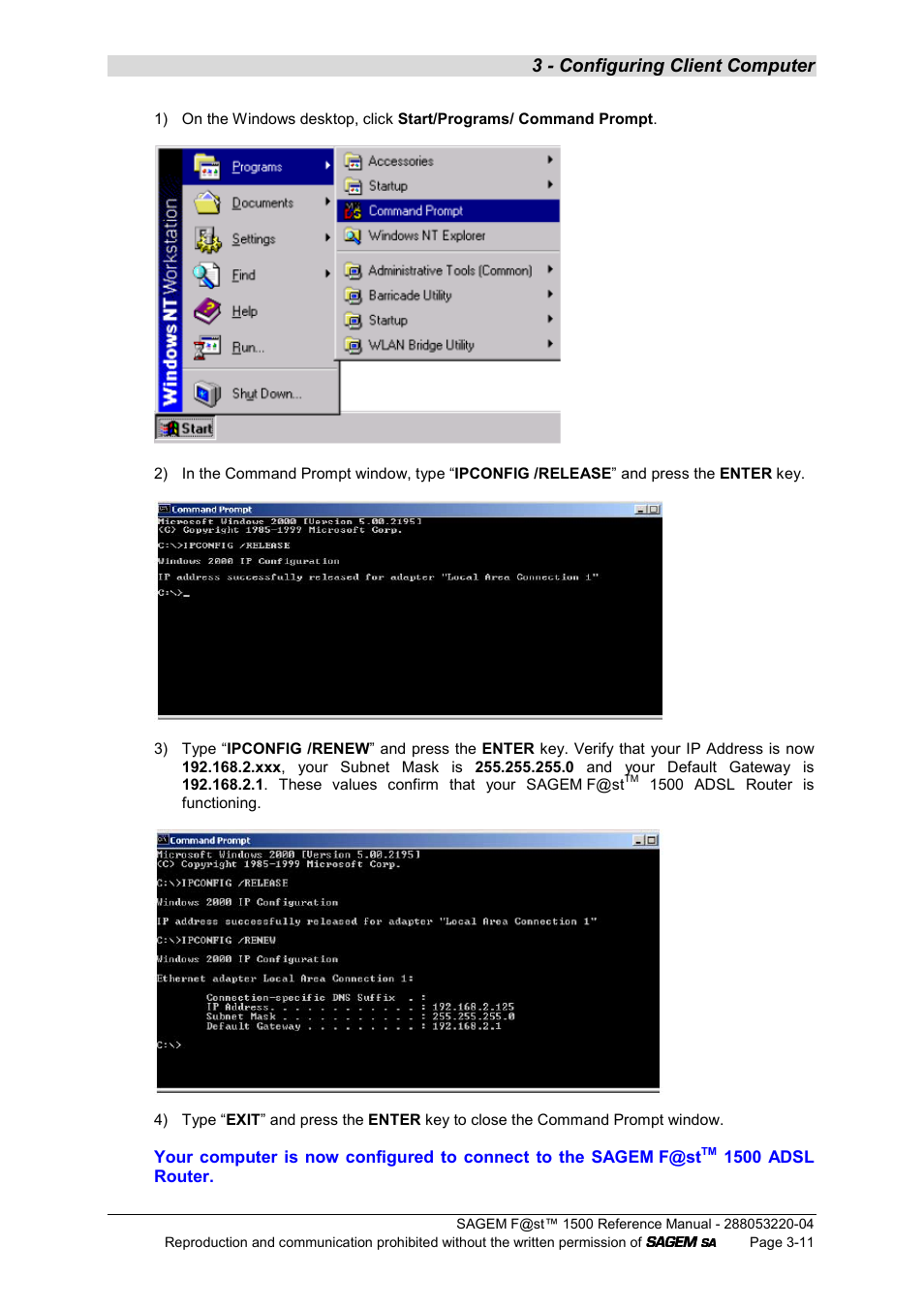 3 - configuring client computer | Sagem SAGEMFAST 1500WG User Manual | Page 35 / 138