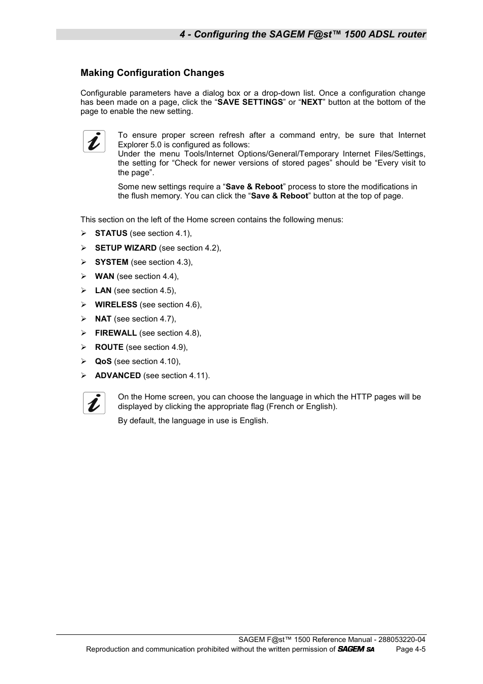 Making configuration changes | Sagem SAGEMFAST 1500WG User Manual | Page 51 / 138