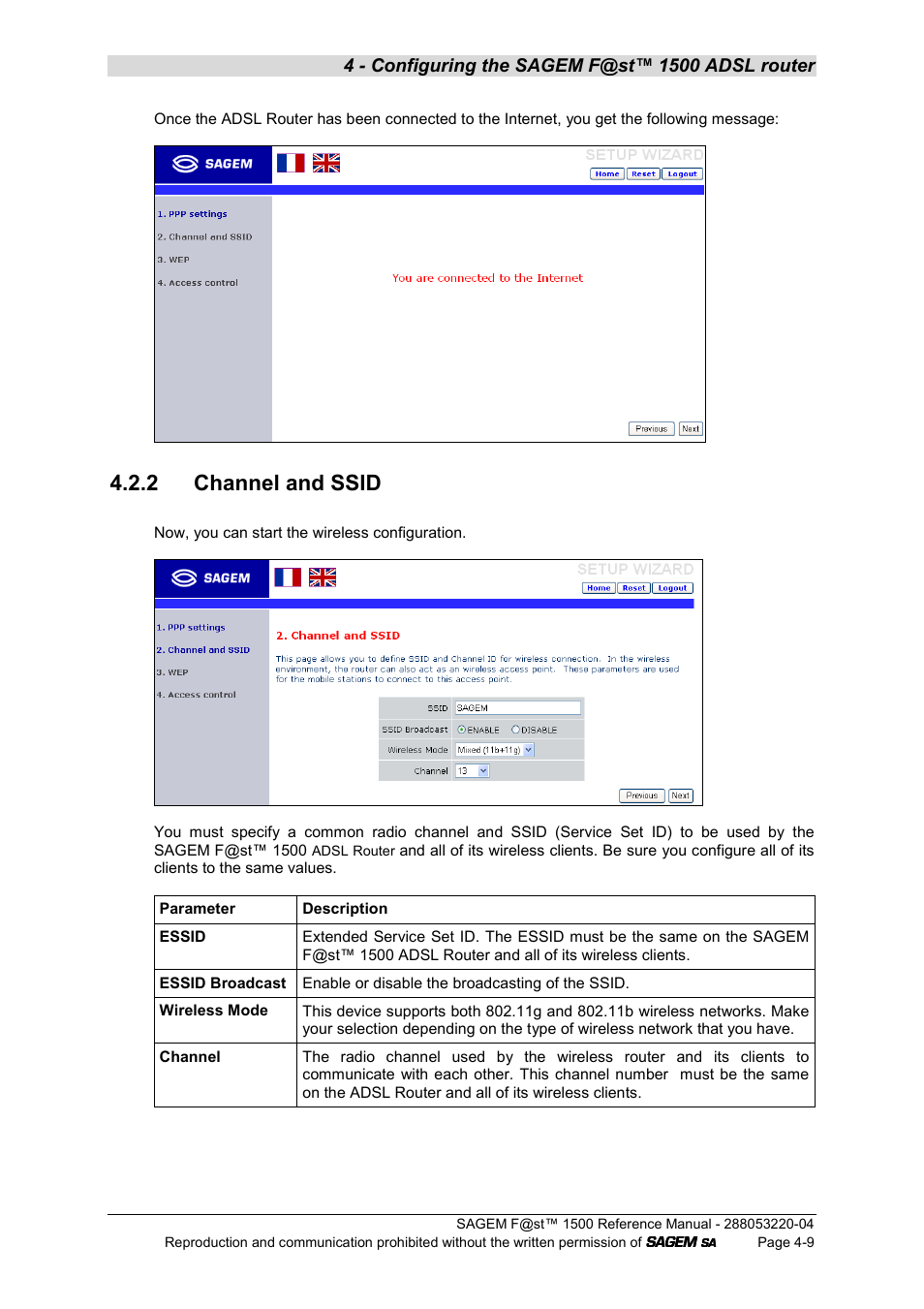 2 channel and ssid | Sagem SAGEMFAST 1500WG User Manual | Page 55 / 138