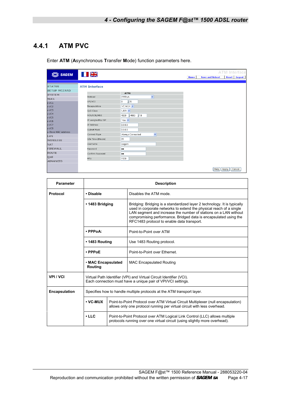 1 atm pvc | Sagem SAGEMFAST 1500WG User Manual | Page 63 / 138