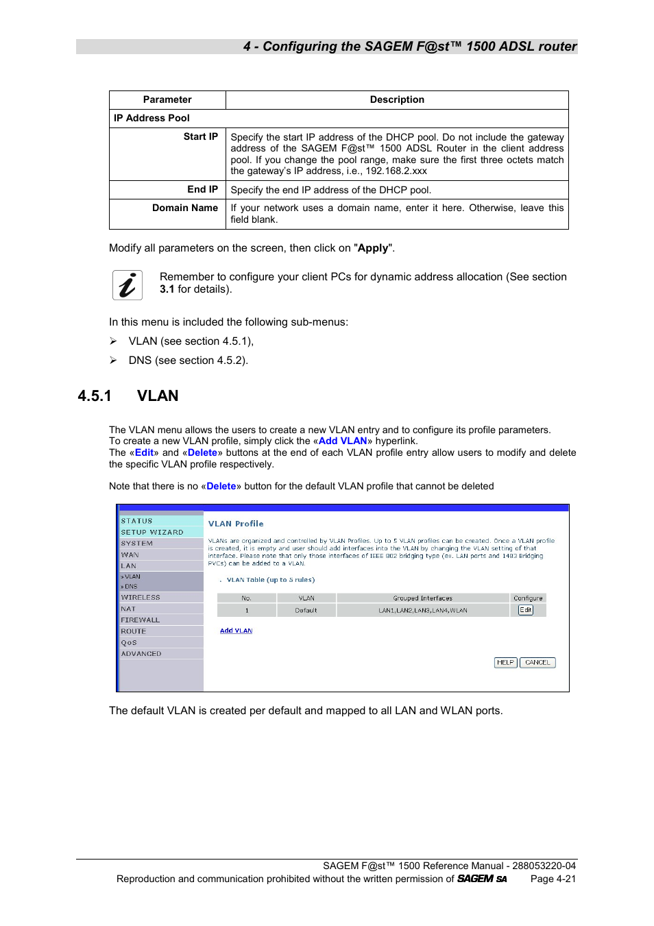 1 vlan | Sagem SAGEMFAST 1500WG User Manual | Page 67 / 138