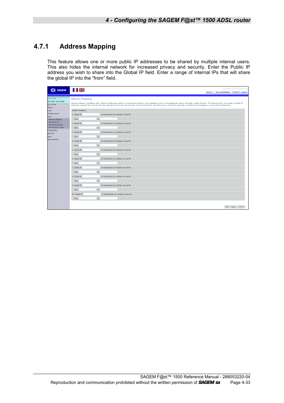 1 address mapping | Sagem SAGEMFAST 1500WG User Manual | Page 79 / 138