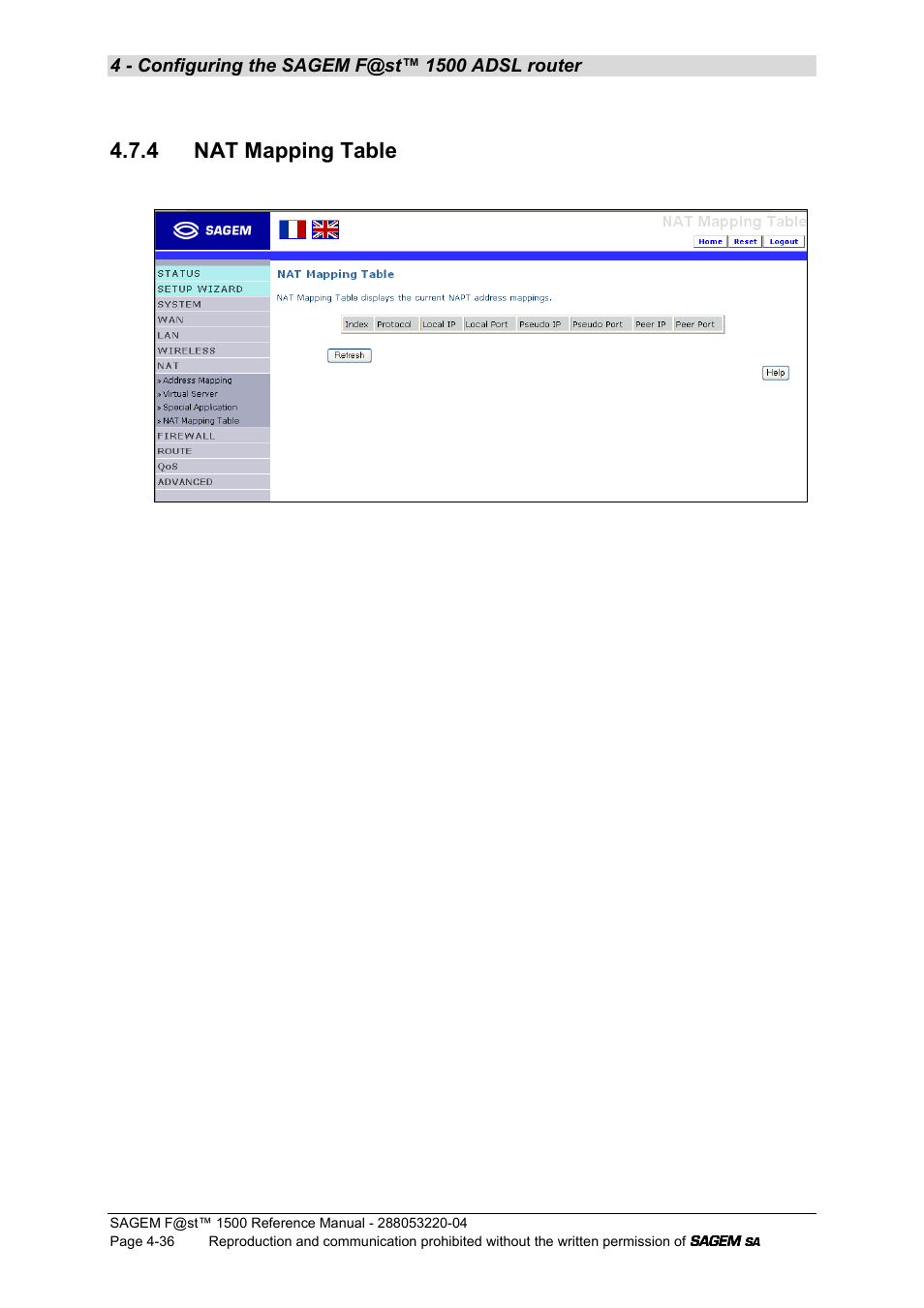 4 nat mapping table | Sagem SAGEMFAST 1500WG User Manual | Page 82 / 138