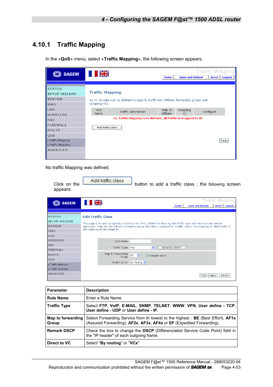 1 traffic mapping | Sagem SAGEMFAST 1500WG User Manual | Page 99 / 138