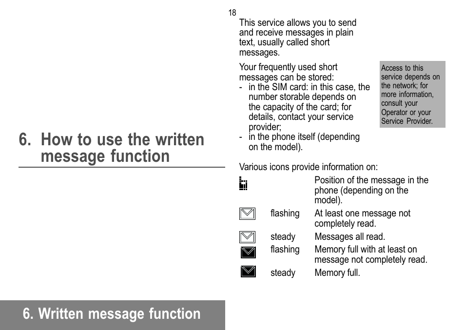 How to use the written message function, Written message function | Sagem 912 User Manual | Page 19 / 50