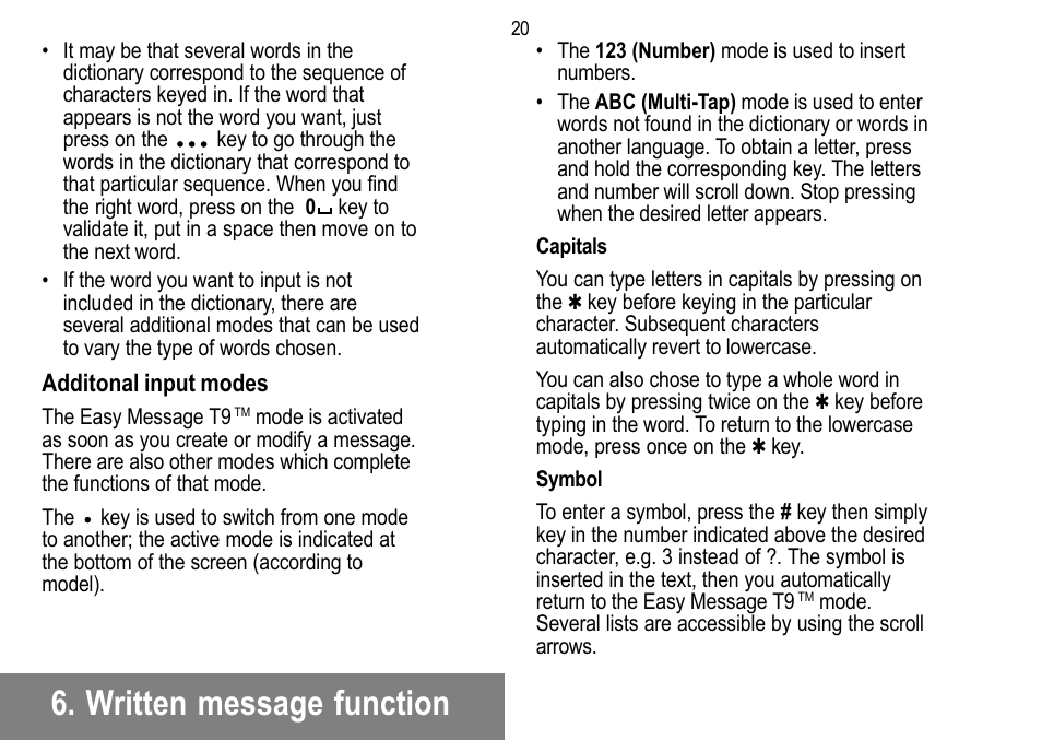 Written message function | Sagem 912 User Manual | Page 21 / 50